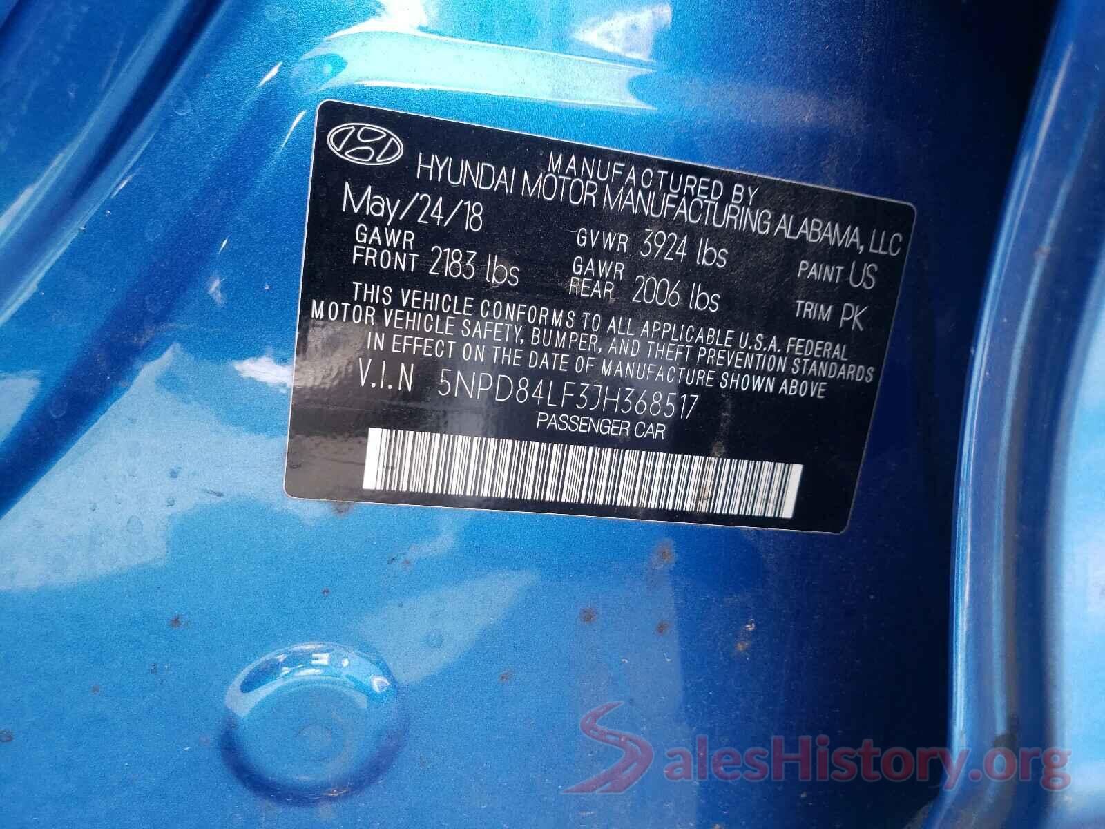 5NPD84LF3JH368517 2018 HYUNDAI ELANTRA