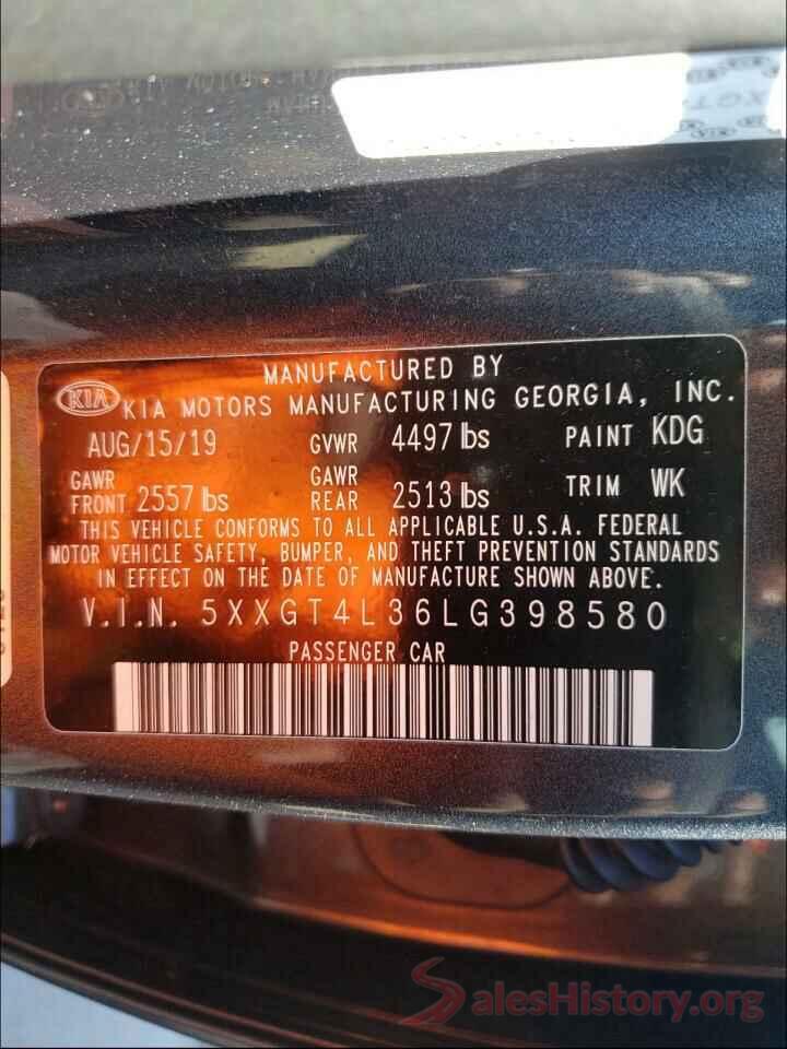 5XXGT4L36LG398580 2020 KIA OPTIMA