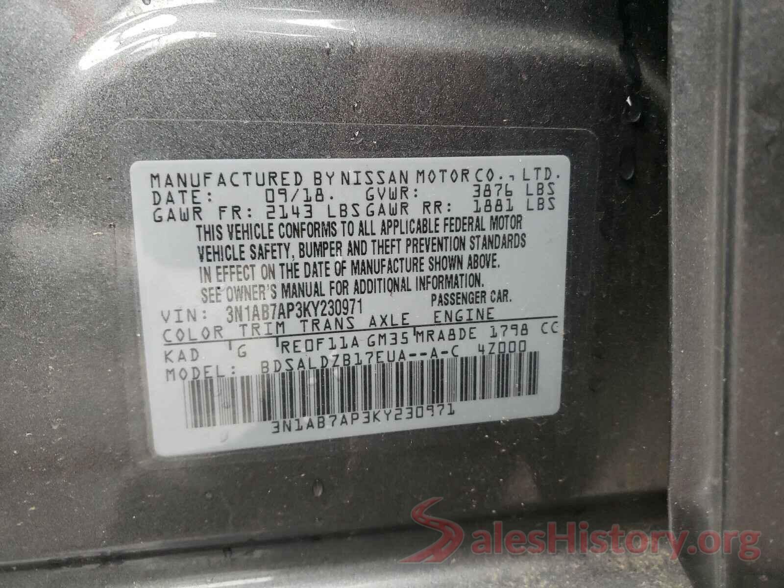 3N1AB7AP3KY230971 2019 NISSAN SENTRA