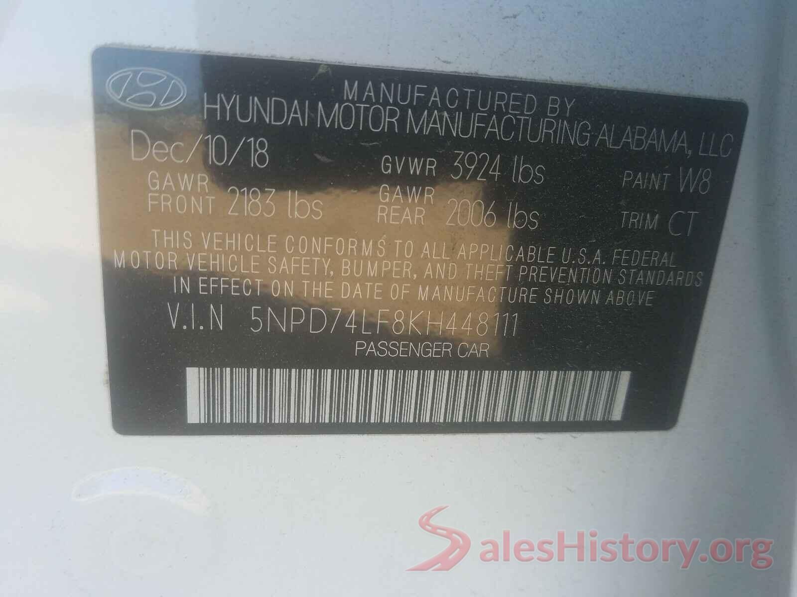 5NPD74LF8KH448111 2019 HYUNDAI ELANTRA