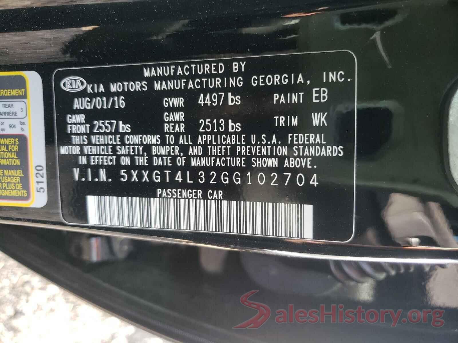 5XXGT4L32GG102704 2016 KIA OPTIMA