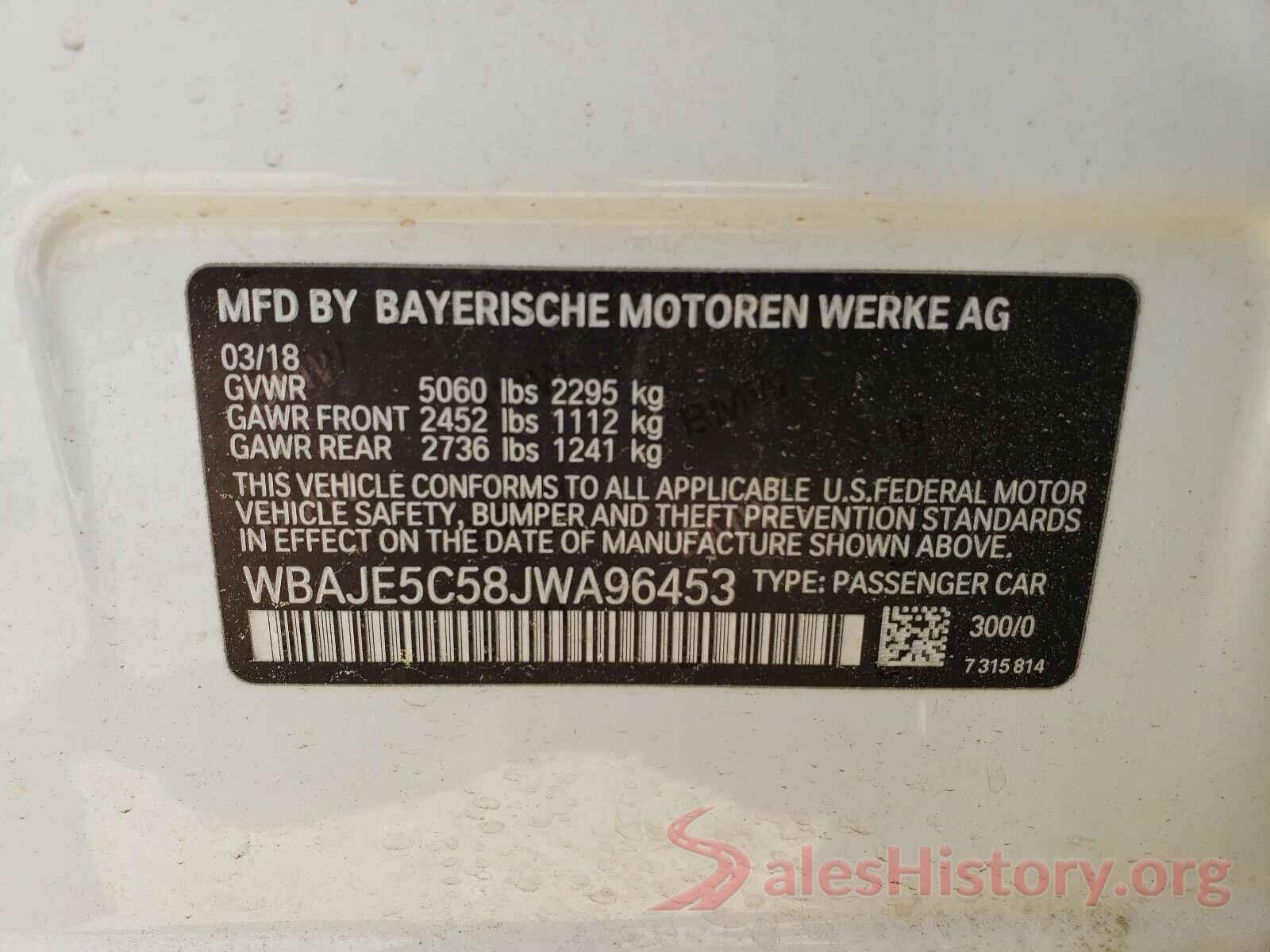 WBAJE5C58JWA96453 2018 BMW 5 SERIES