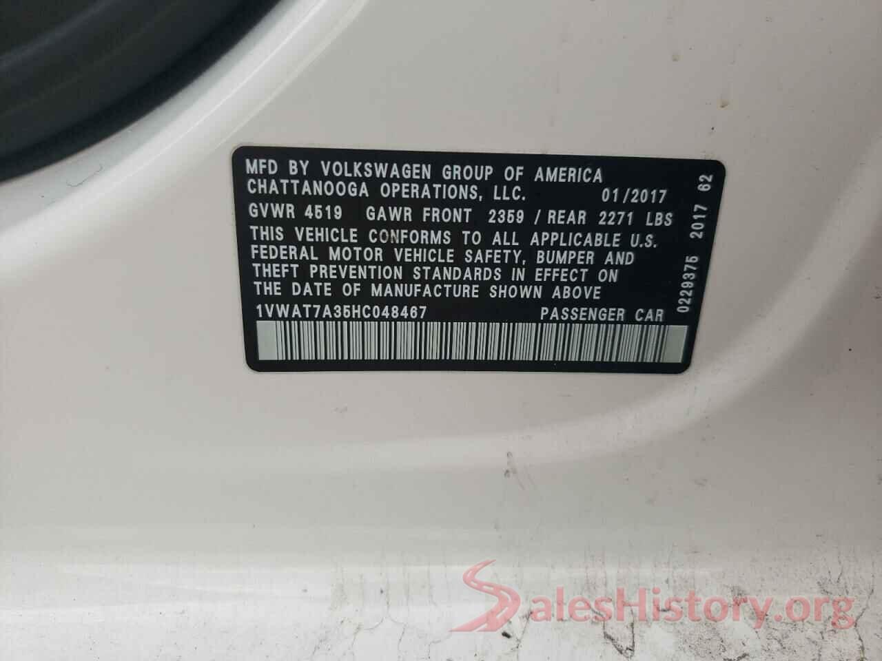 1VWAT7A35HC048467 2017 VOLKSWAGEN PASSAT