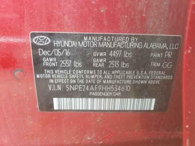 5NPE24AF9HH534610 2017 HYUNDAI SONATA