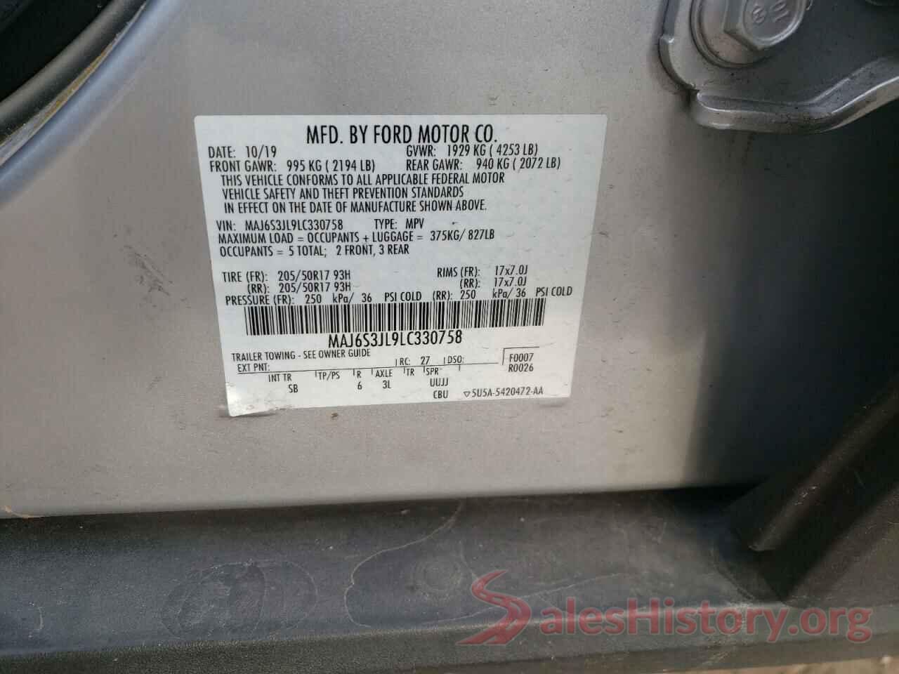 MAJ6S3JL9LC330758 2020 FORD ECOSPORT