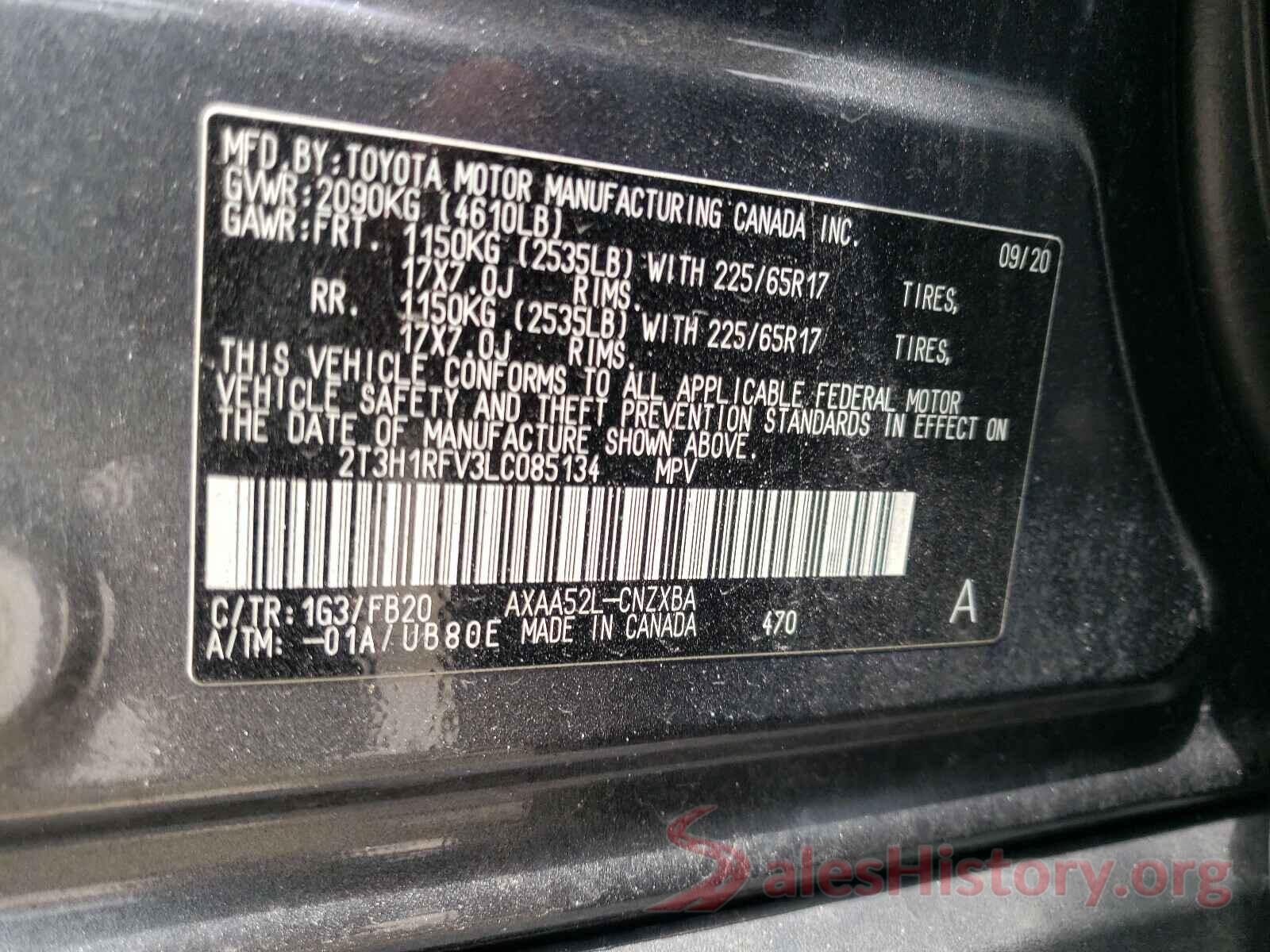 2T3H1RFV3LC085134 2020 TOYOTA RAV4