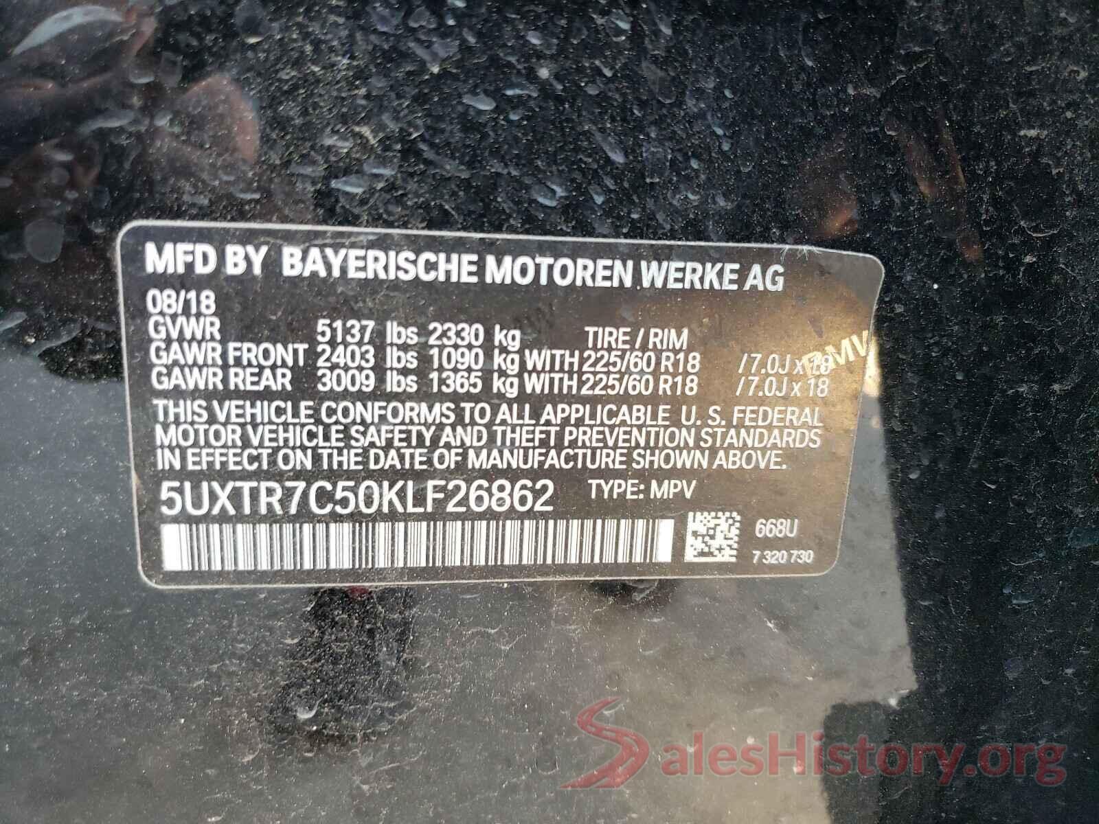 5UXTR7C50KLF26862 2019 BMW X3