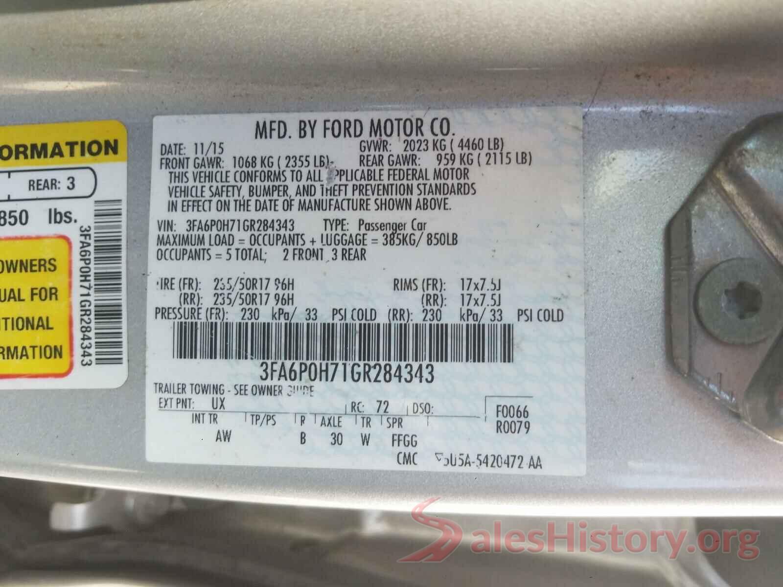 3FA6P0H71GR284343 2016 FORD FUSION