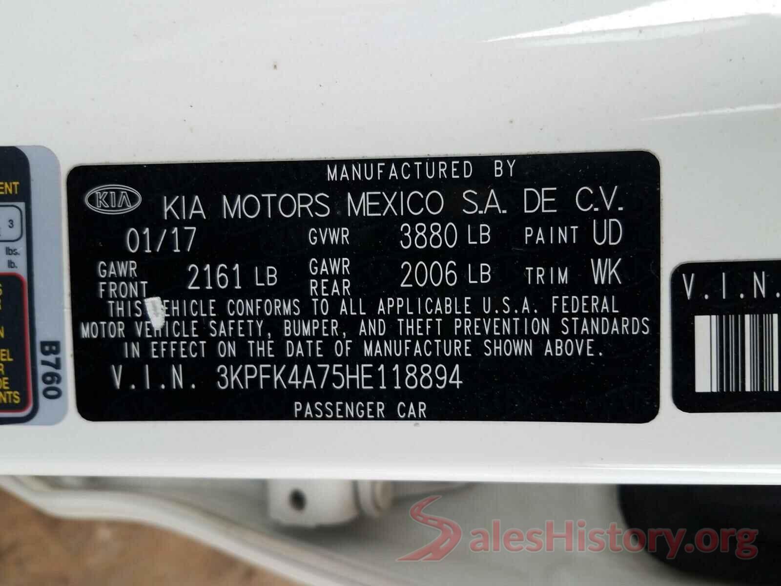 3KPFK4A75HE118894 2017 KIA FORTE