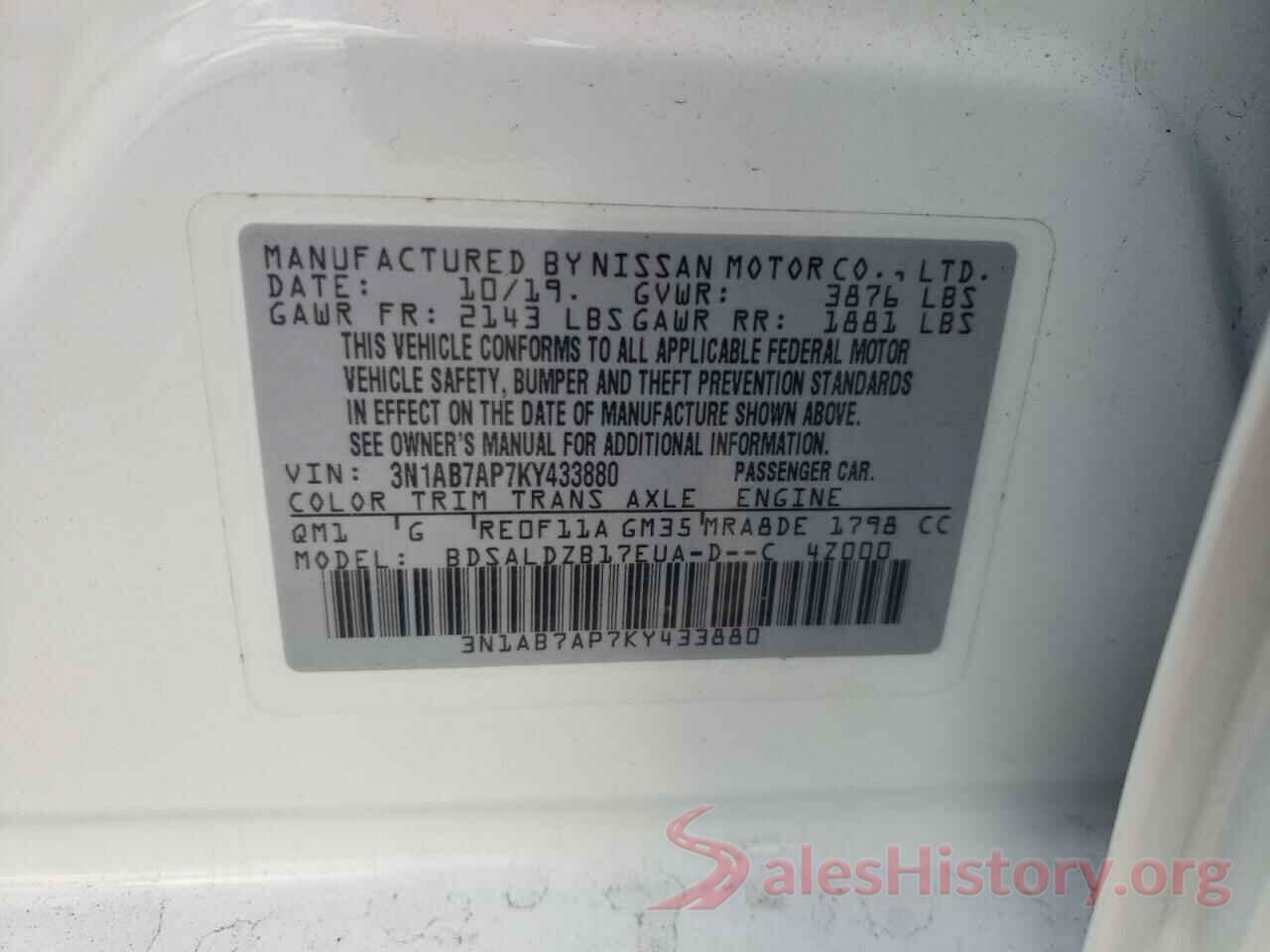 3N1AB7AP7KY433880 2019 NISSAN SENTRA