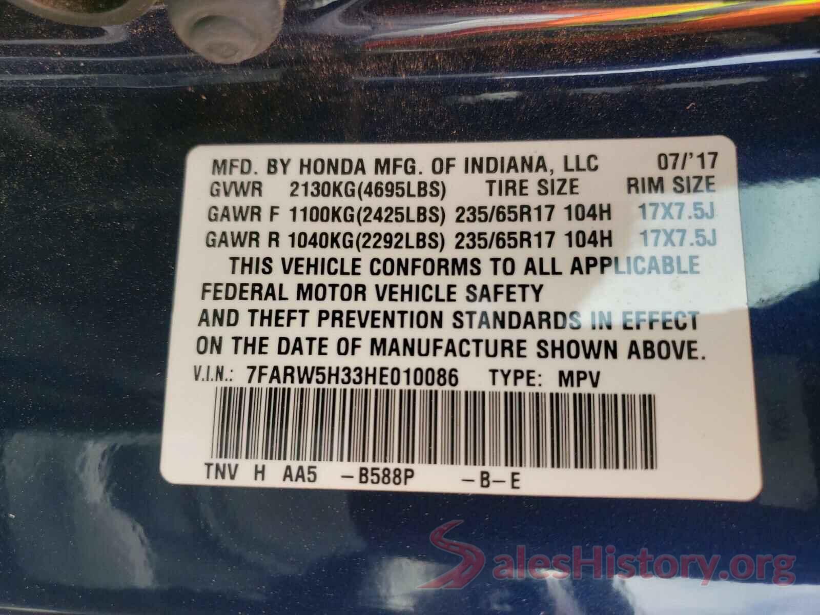 7FARW5H33HE010086 2017 HONDA CRV