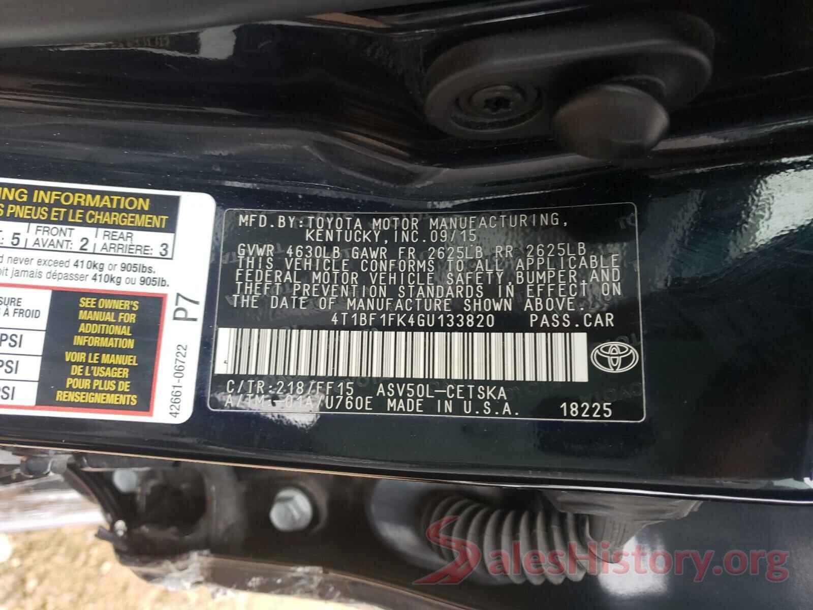 4T1BF1FK4GU133820 2016 TOYOTA CAMRY