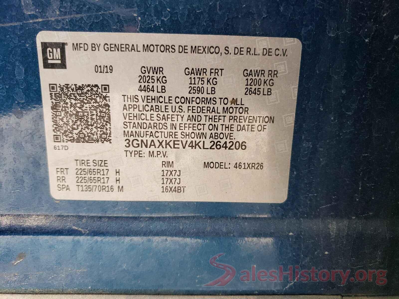 3GNAXKEV4KL264206 2019 CHEVROLET EQUINOX