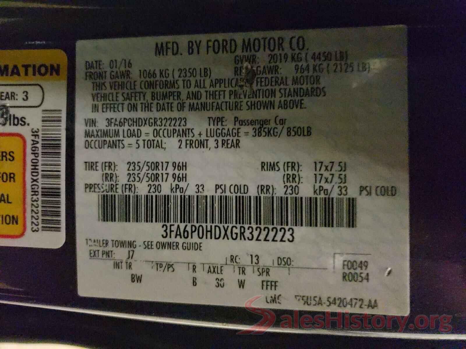 3FA6P0HDXGR322223 2016 FORD FUSION