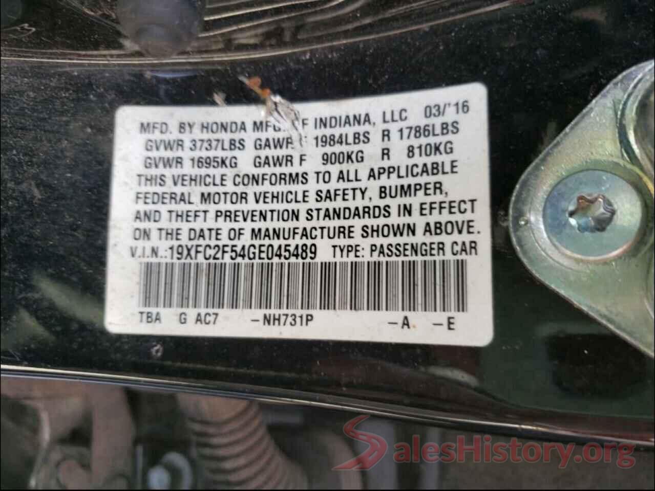 19XFC2F54GE045489 2016 HONDA CIVIC