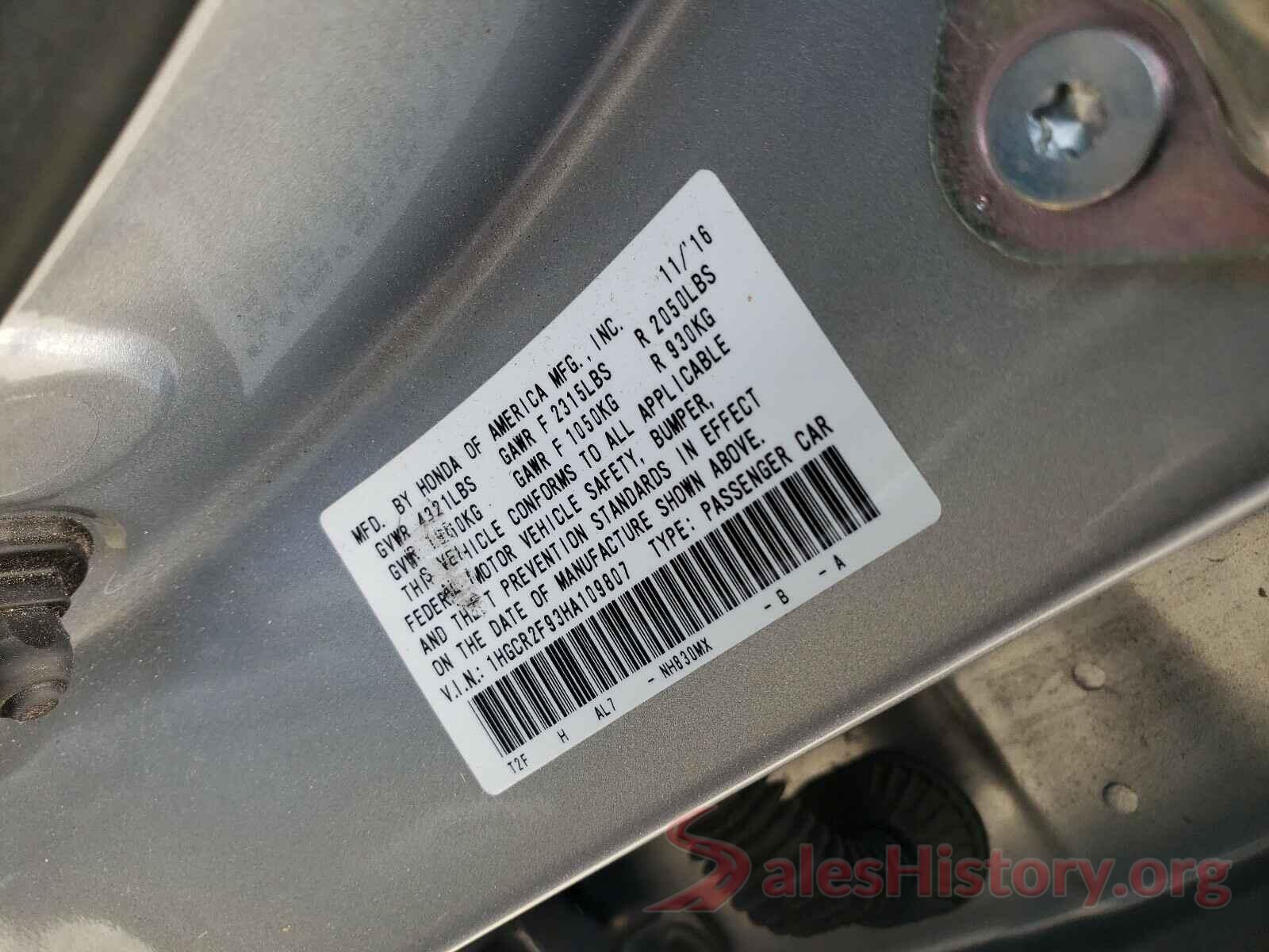 1HGCR2F93HA109807 2017 HONDA ACCORD