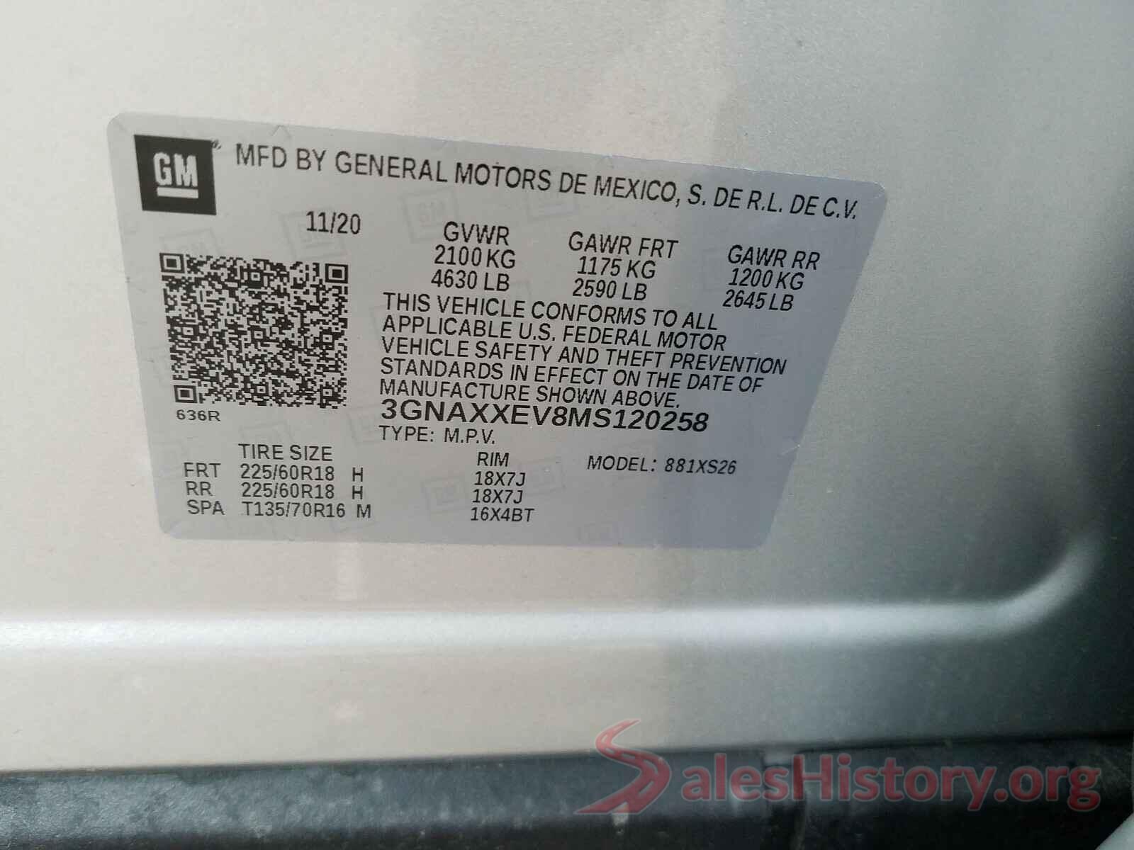 3GNAXXEV8MS120258 2021 CHEVROLET EQUINOX