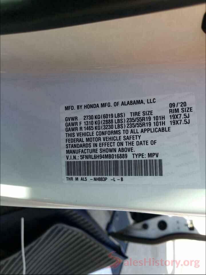 5FNRL6H94MB016889 2021 HONDA ODYSSEY