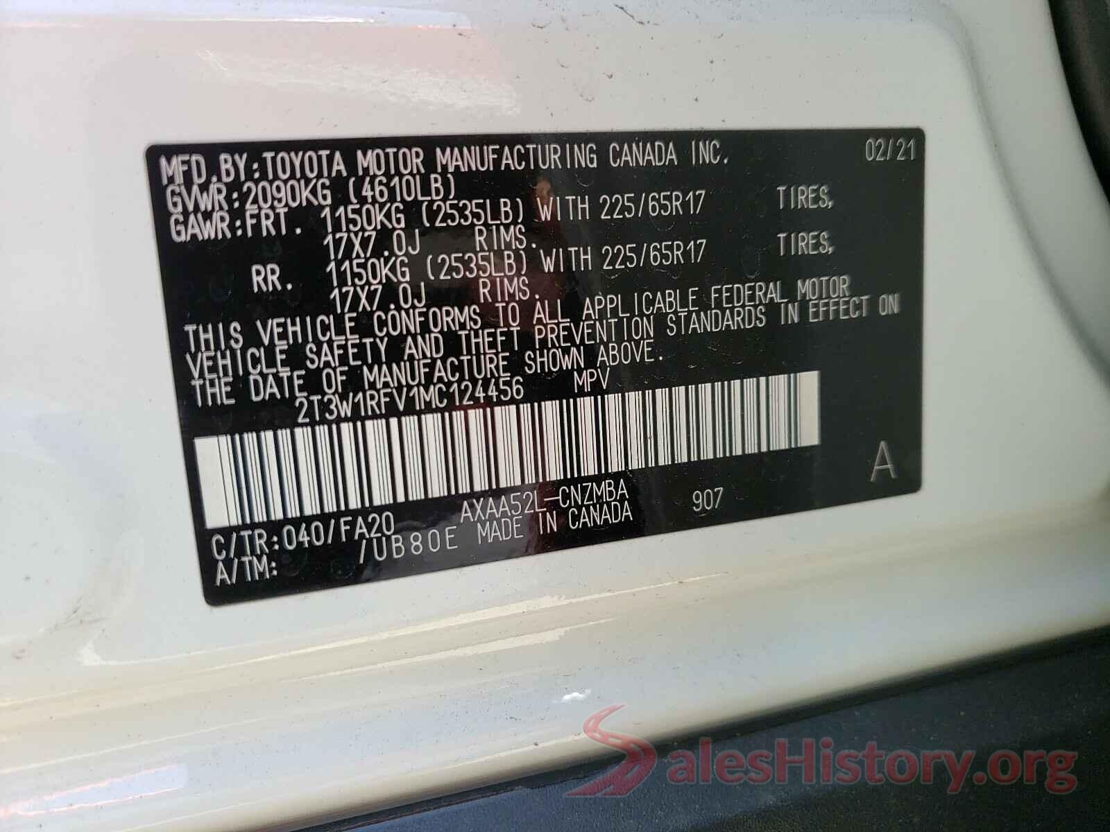 2T3W1RFV1MC124456 2021 TOYOTA RAV4