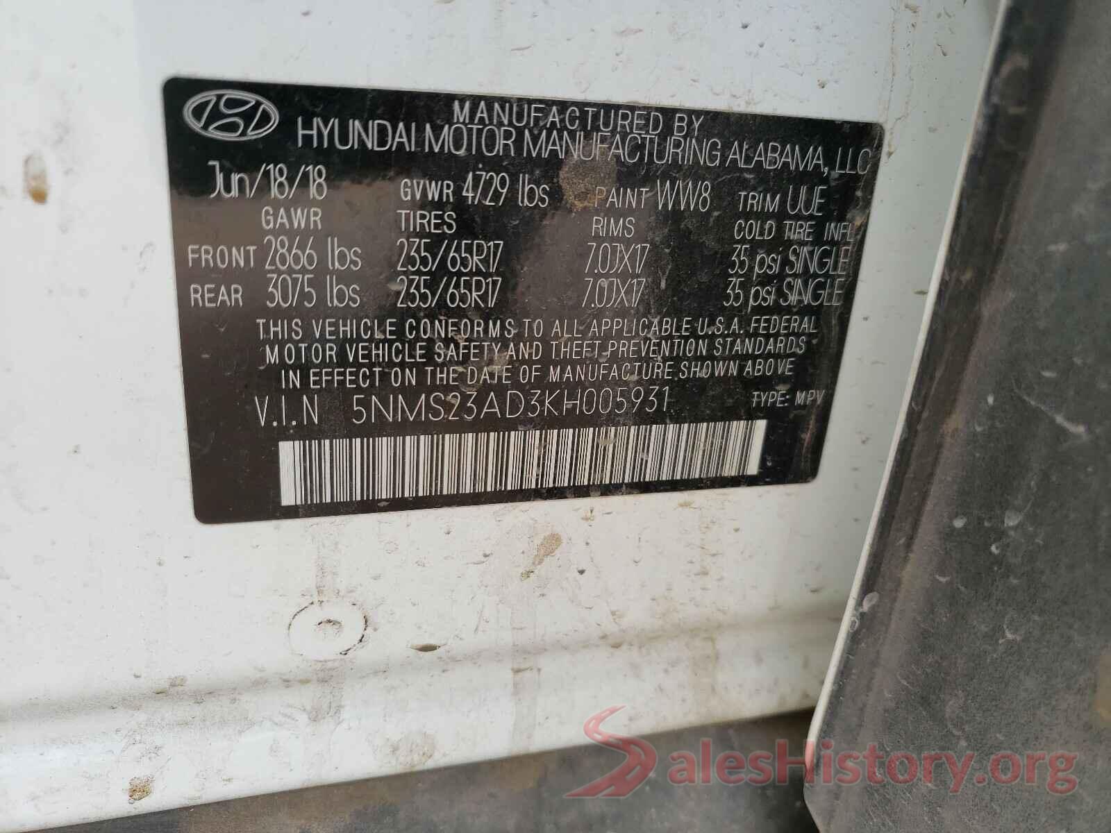 5NMS23AD3KH005931 2019 HYUNDAI SANTA FE