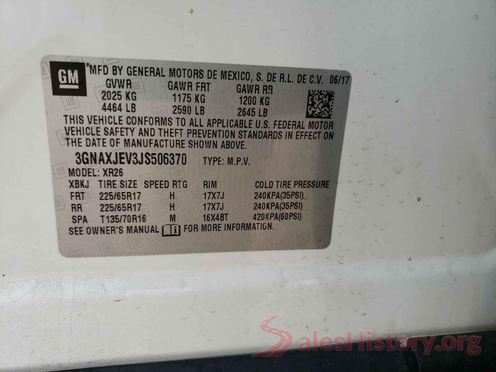 3GNAXJEV3JS506370 2018 CHEVROLET EQUINOX