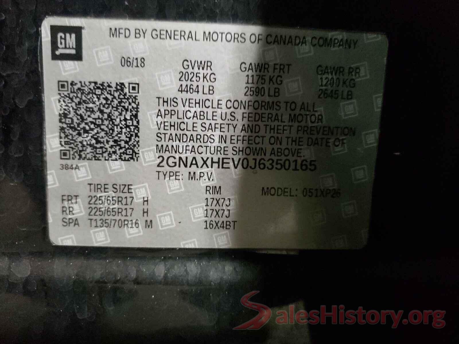 2GNAXHEV0J6350165 2018 CHEVROLET EQUINOX