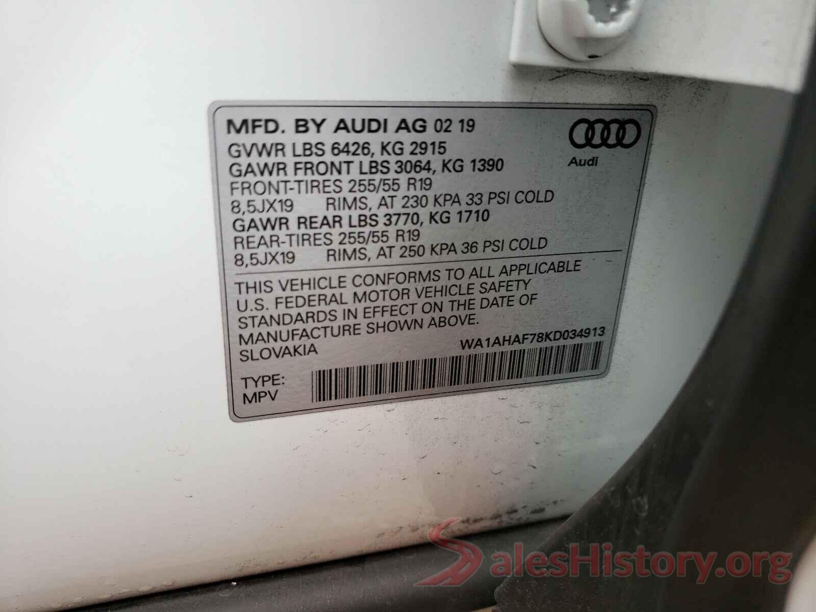 WA1AHAF78KD034913 2019 AUDI Q7