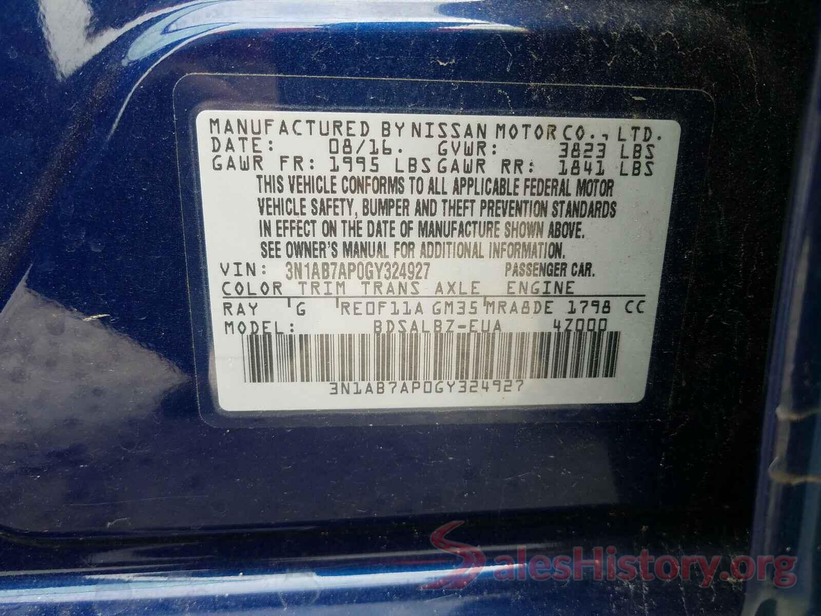 3N1AB7AP0GY324927 2016 NISSAN SENTRA