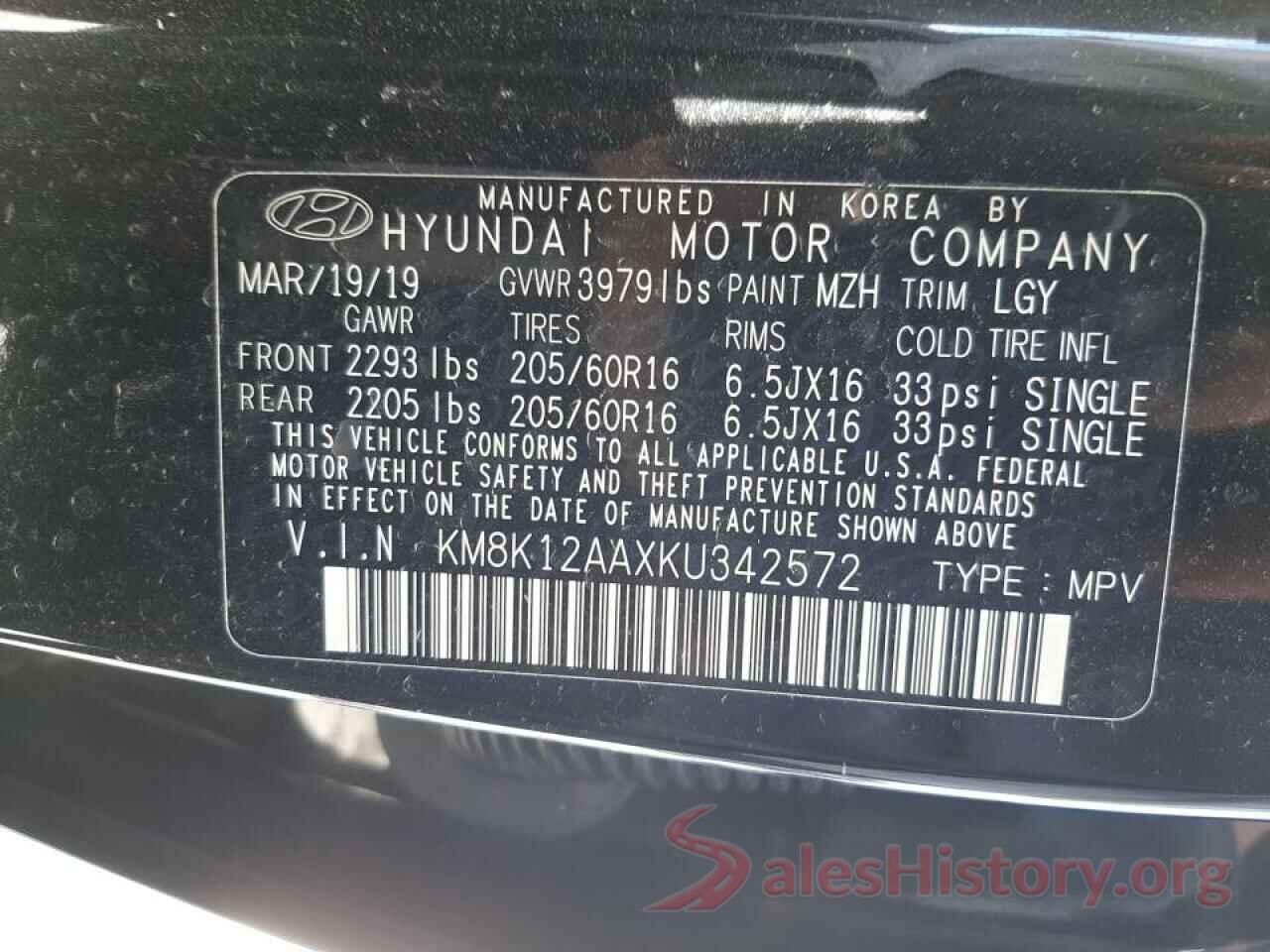 KM8K12AAXKU342572 2019 HYUNDAI KONA