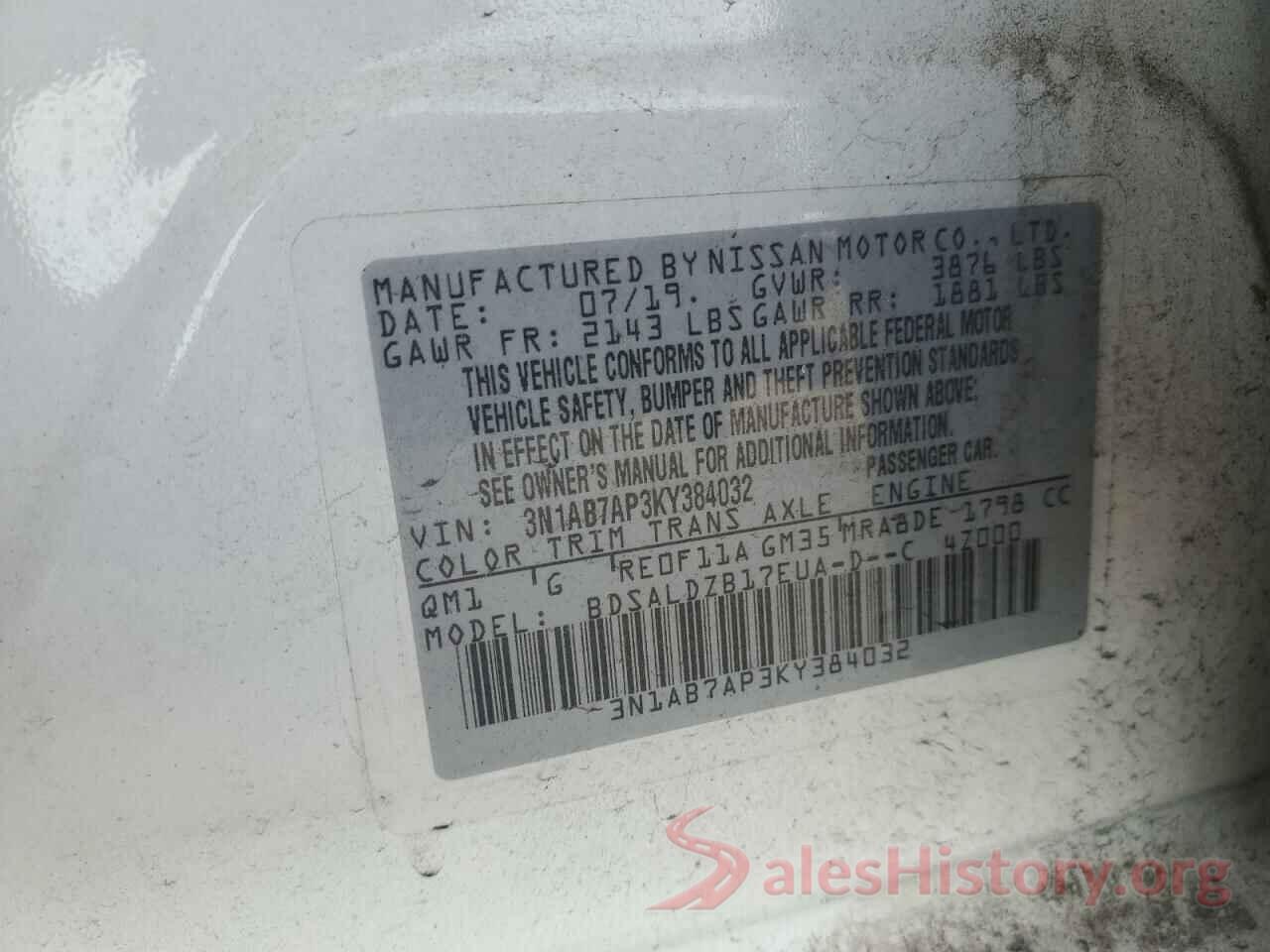 3N1AB7AP3KY384032 2019 NISSAN SENTRA