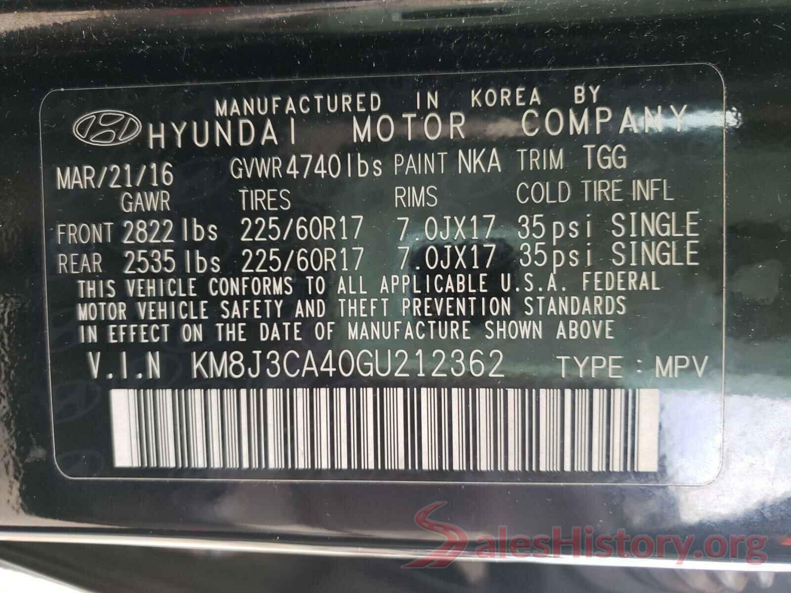 KM8J3CA40GU212362 2016 HYUNDAI TUCSON