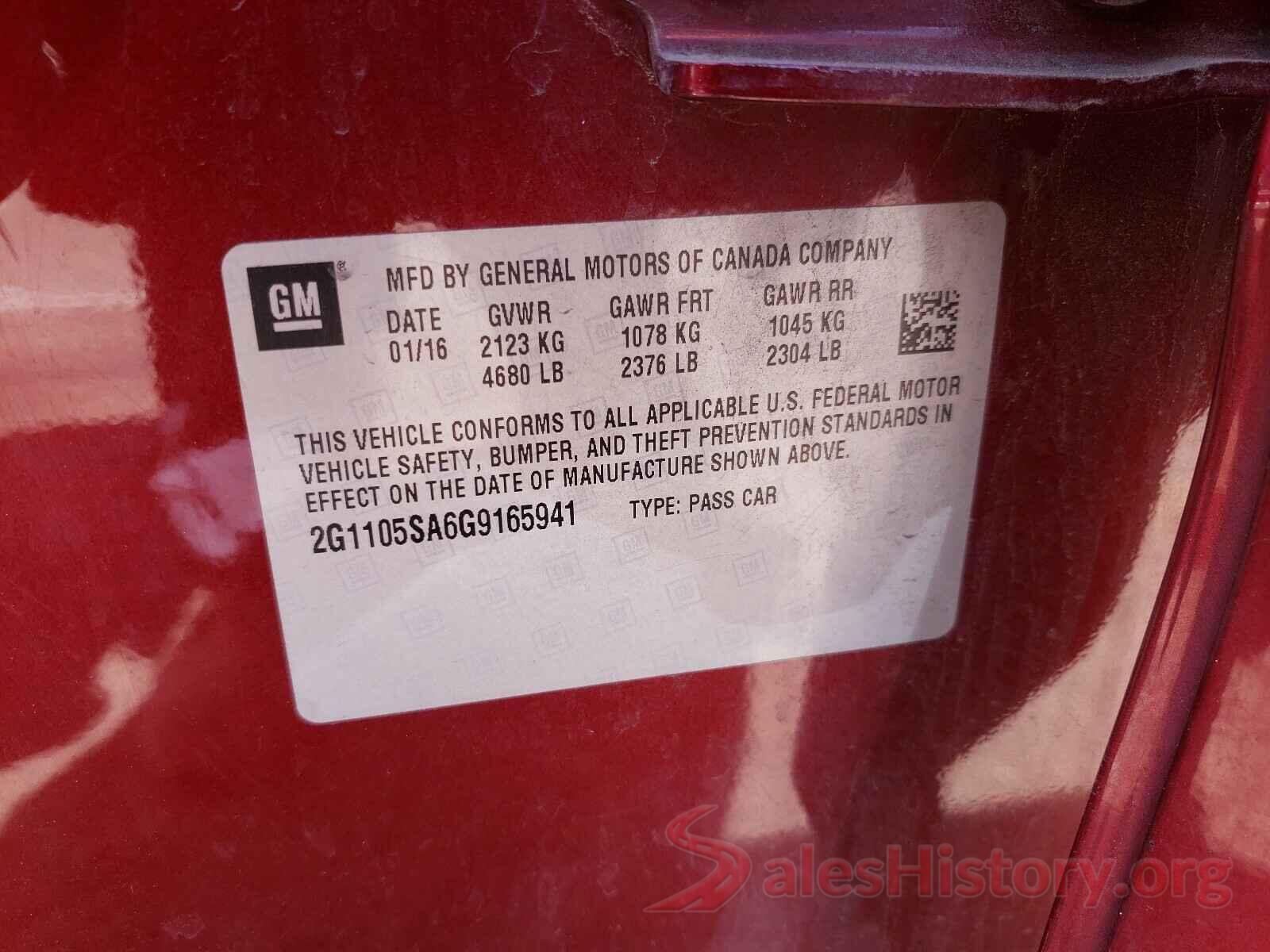 2G1105SA6G9165941 2016 CHEVROLET IMPALA