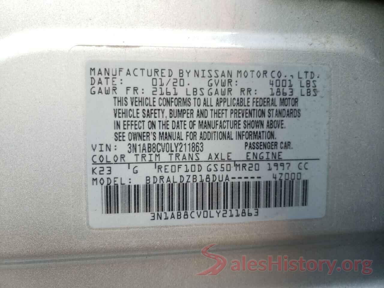 3N1AB8CV0LY211863 2020 NISSAN SENTRA