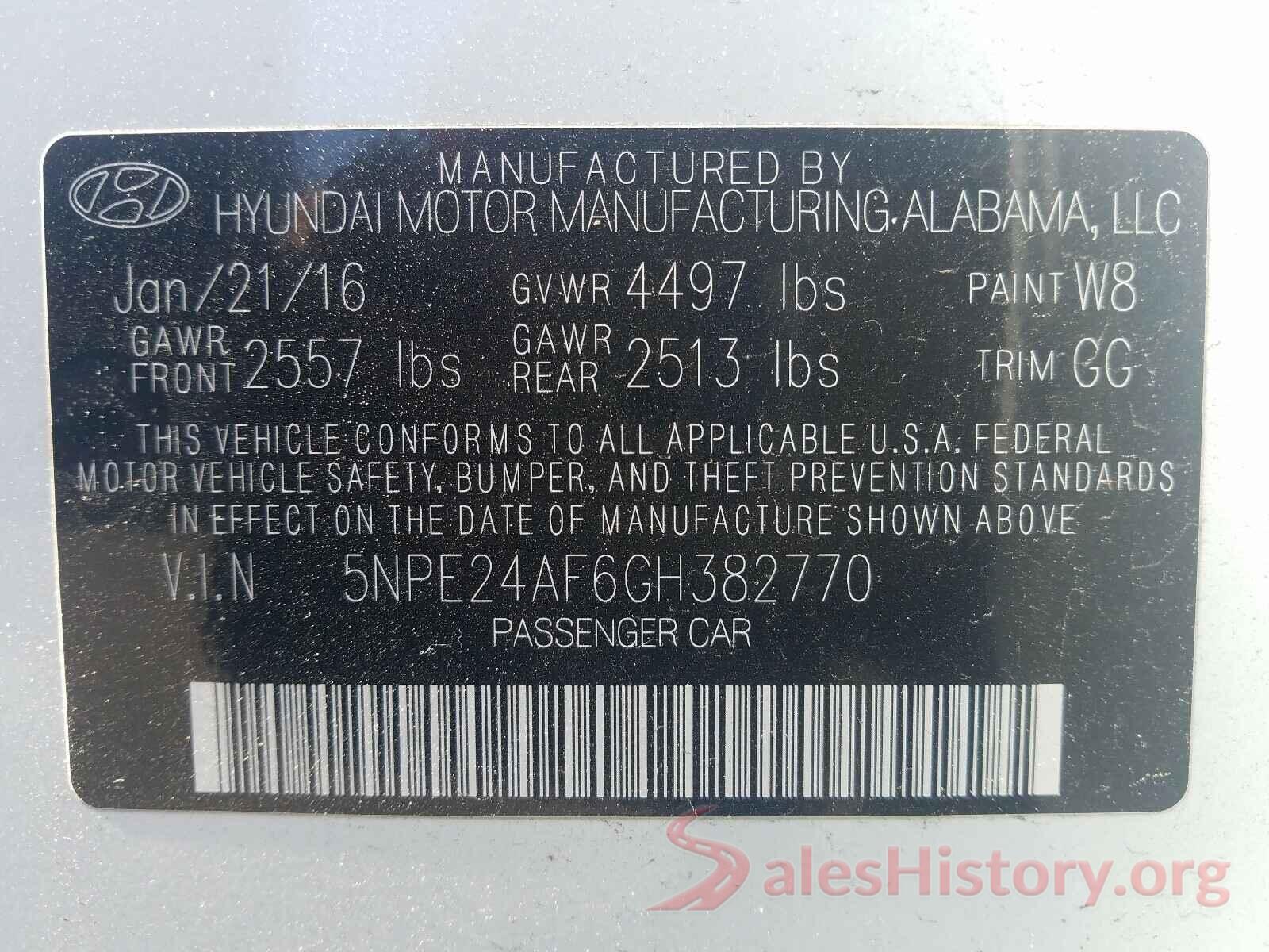 5NPE24AF6GH382770 2016 HYUNDAI SONATA