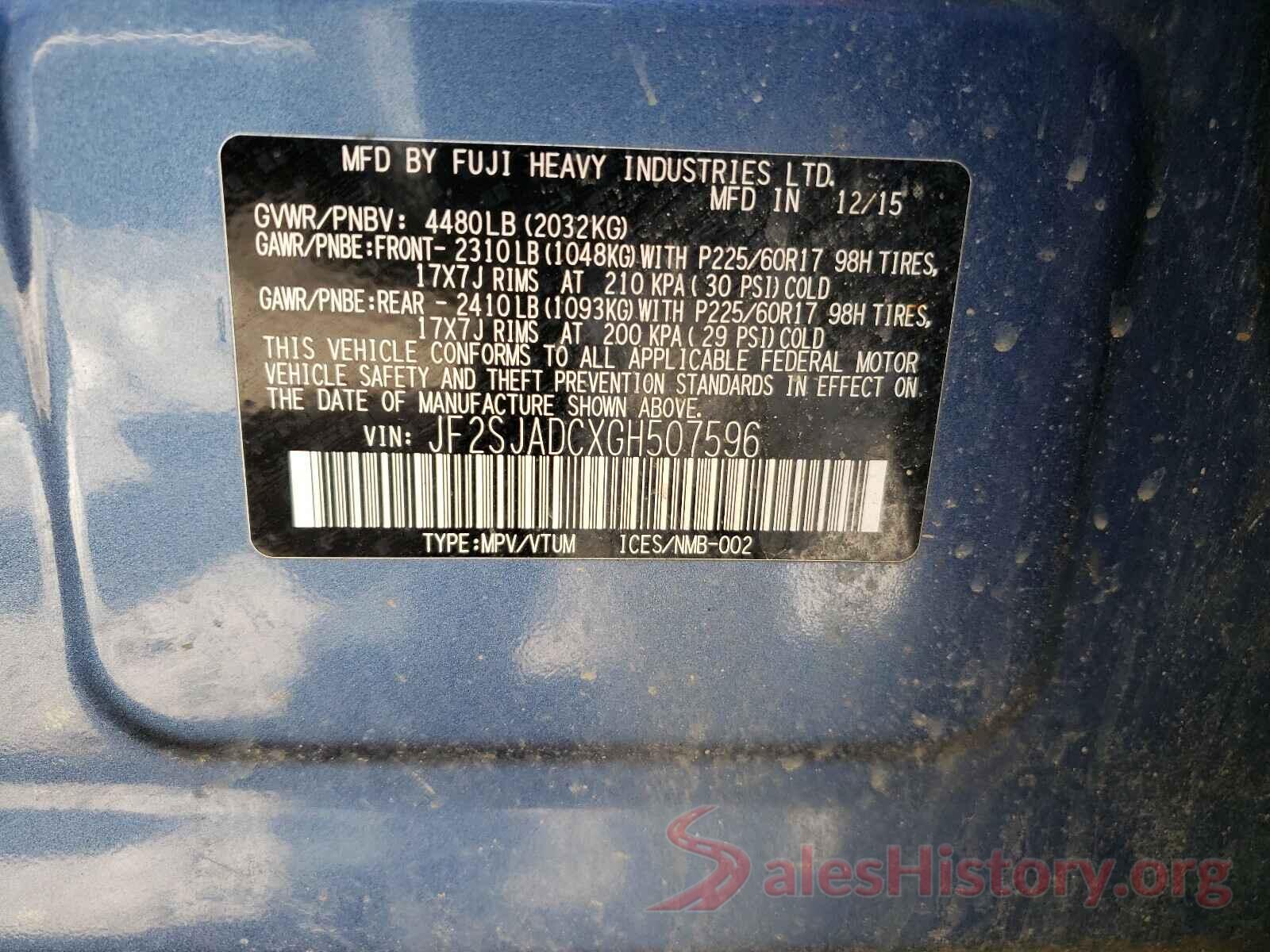 JF2SJADCXGH507596 2016 SUBARU FORESTER