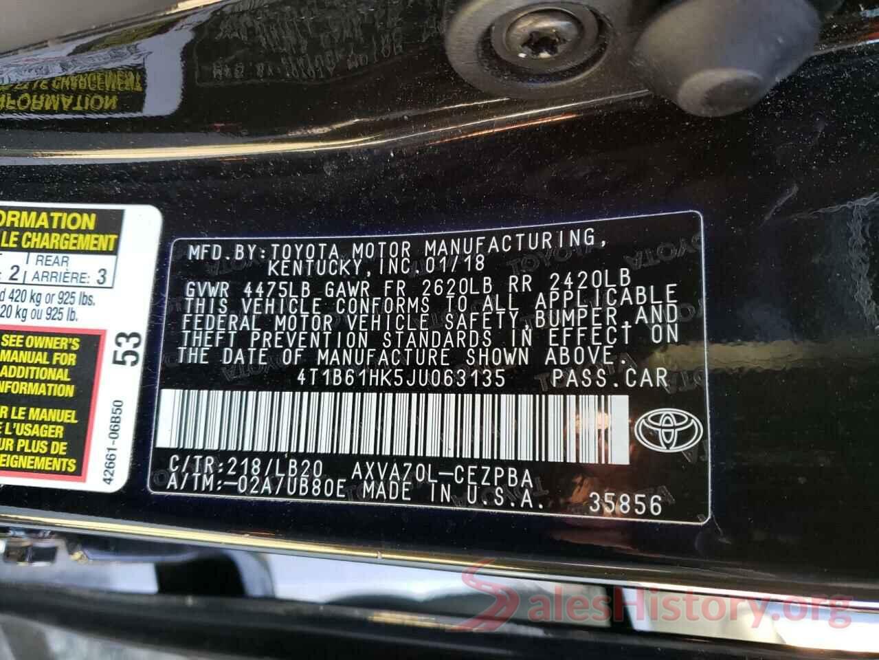 4T1B61HK5JU063135 2018 TOYOTA CAMRY