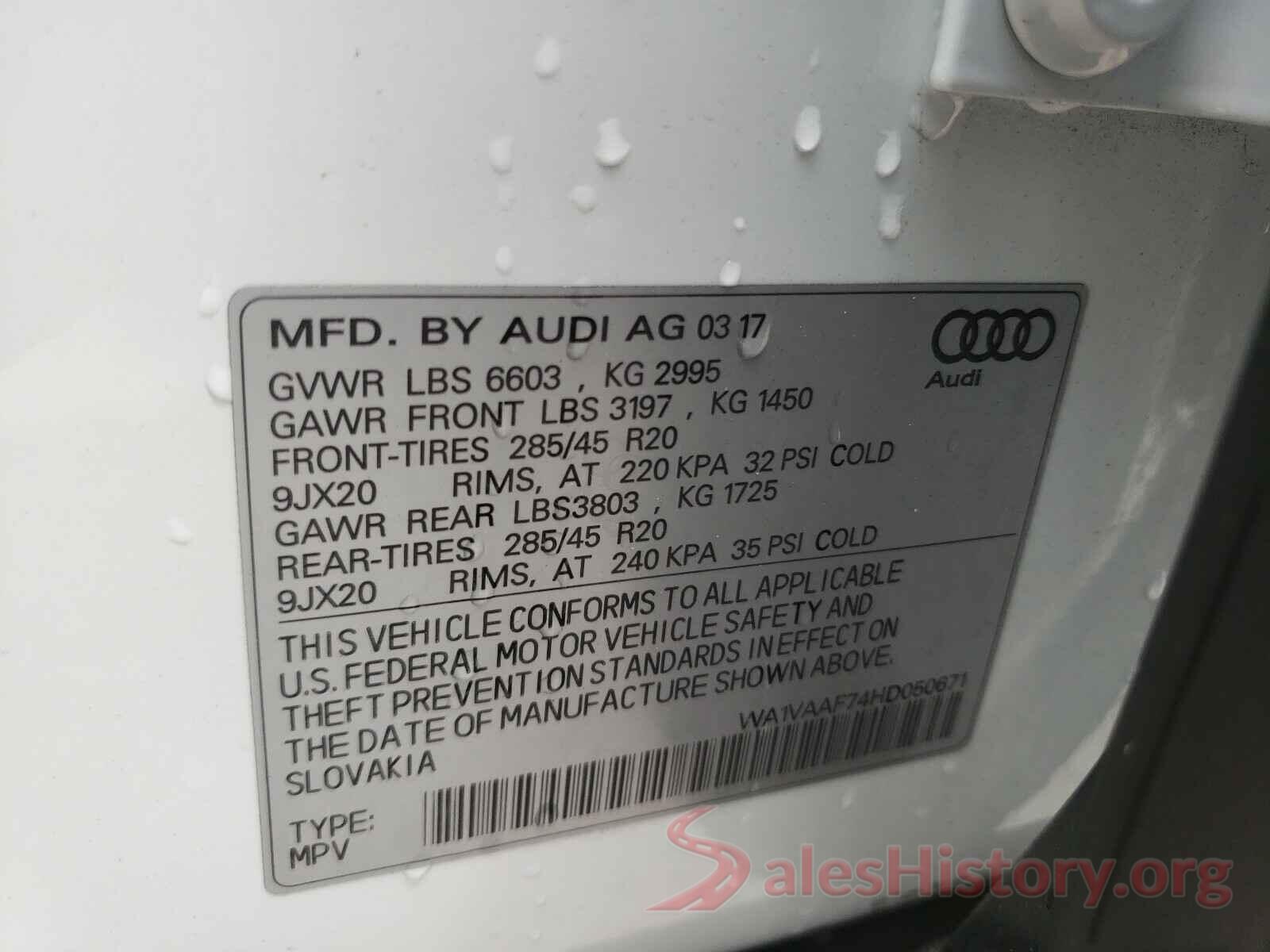 WA1VAAF74HD050671 2017 AUDI Q7