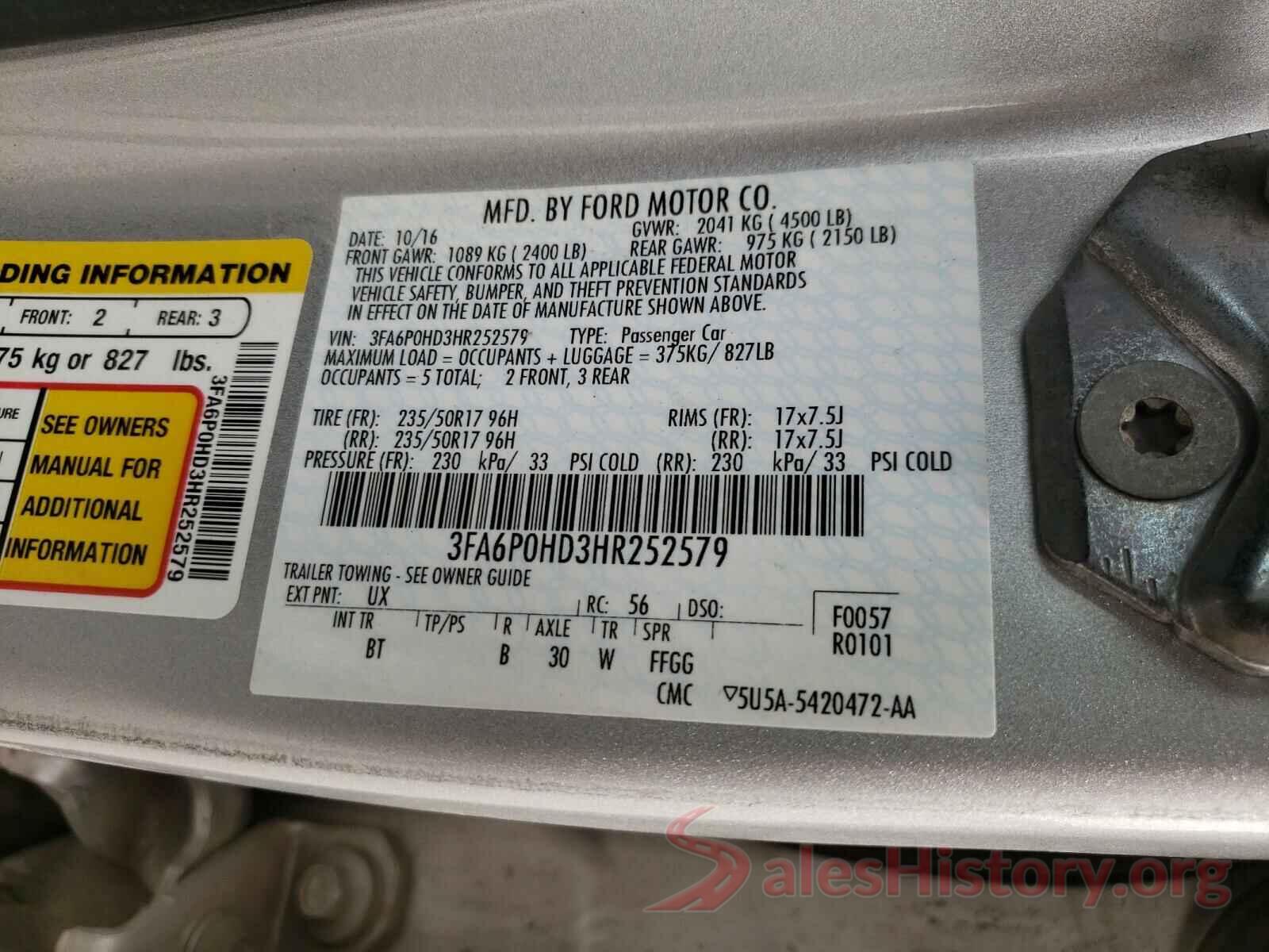 3FA6P0HD3HR252579 2017 FORD FUSION