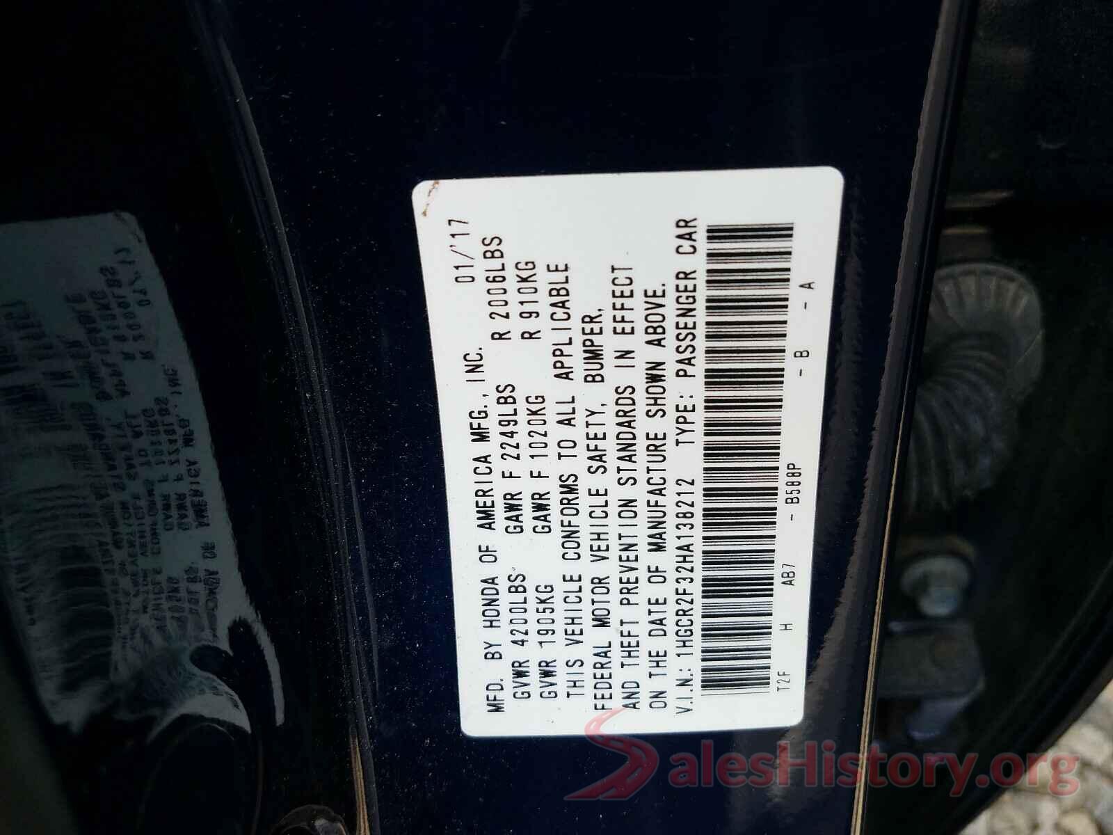 1HGCR2F32HA138212 2017 HONDA ACCORD