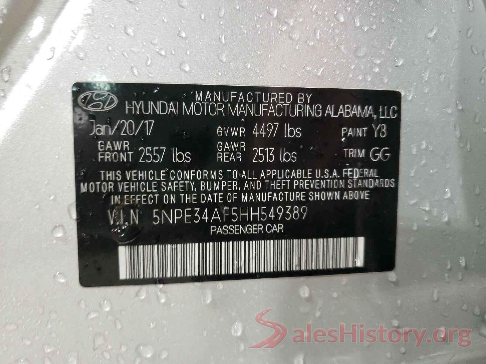 5NPE34AF5HH549389 2017 HYUNDAI SONATA