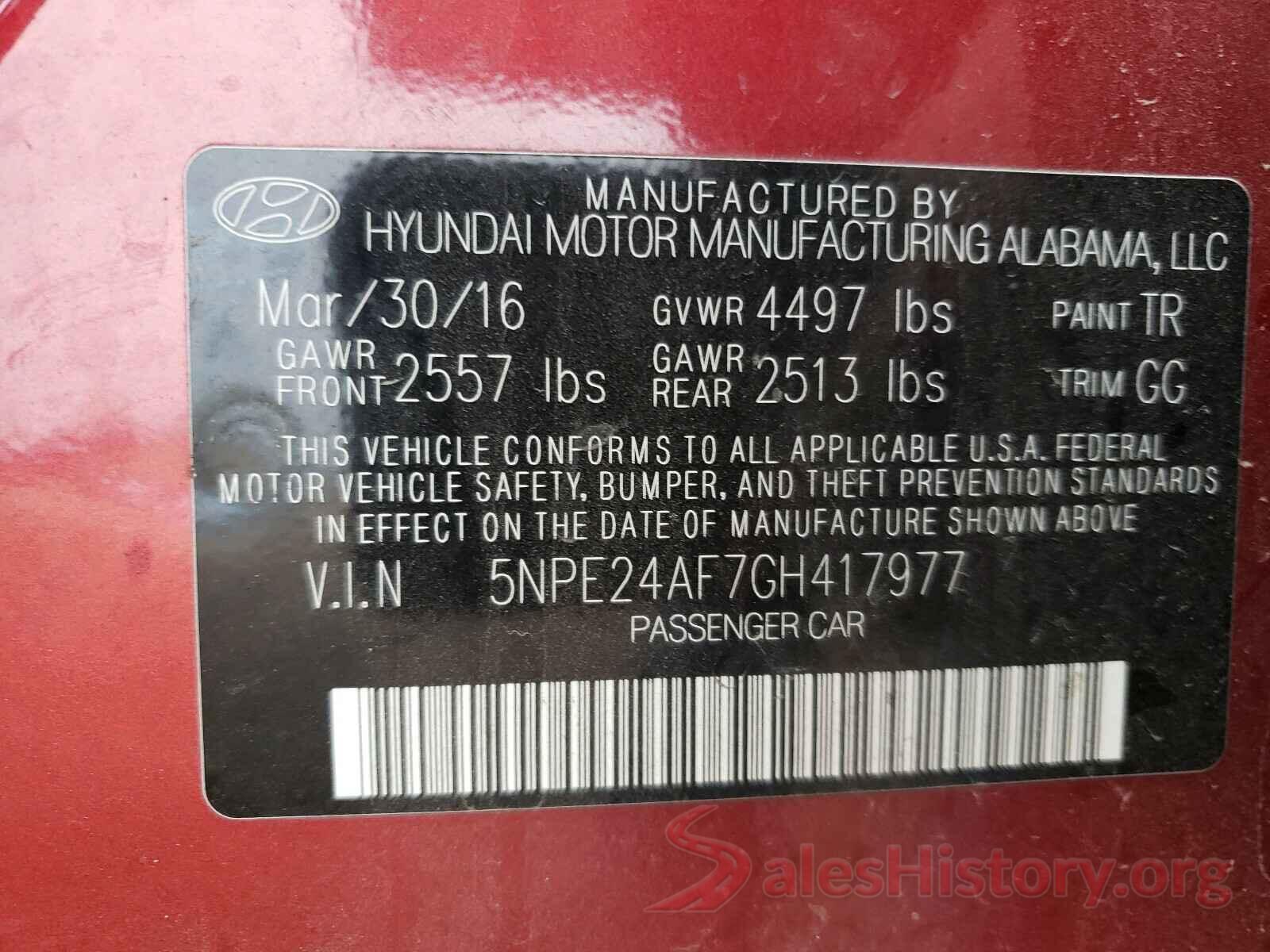 5NPE24AF7GH417977 2016 HYUNDAI SONATA