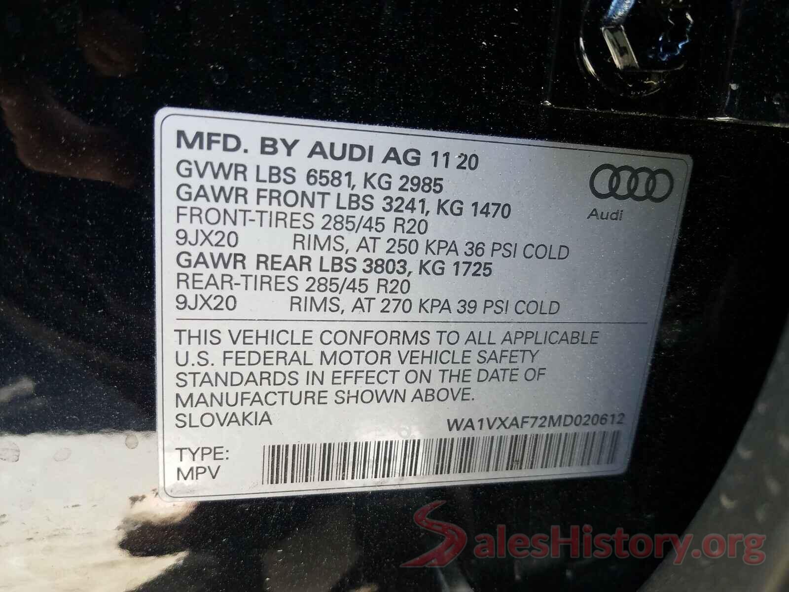 WA1VXAF72MD020612 2021 AUDI Q7