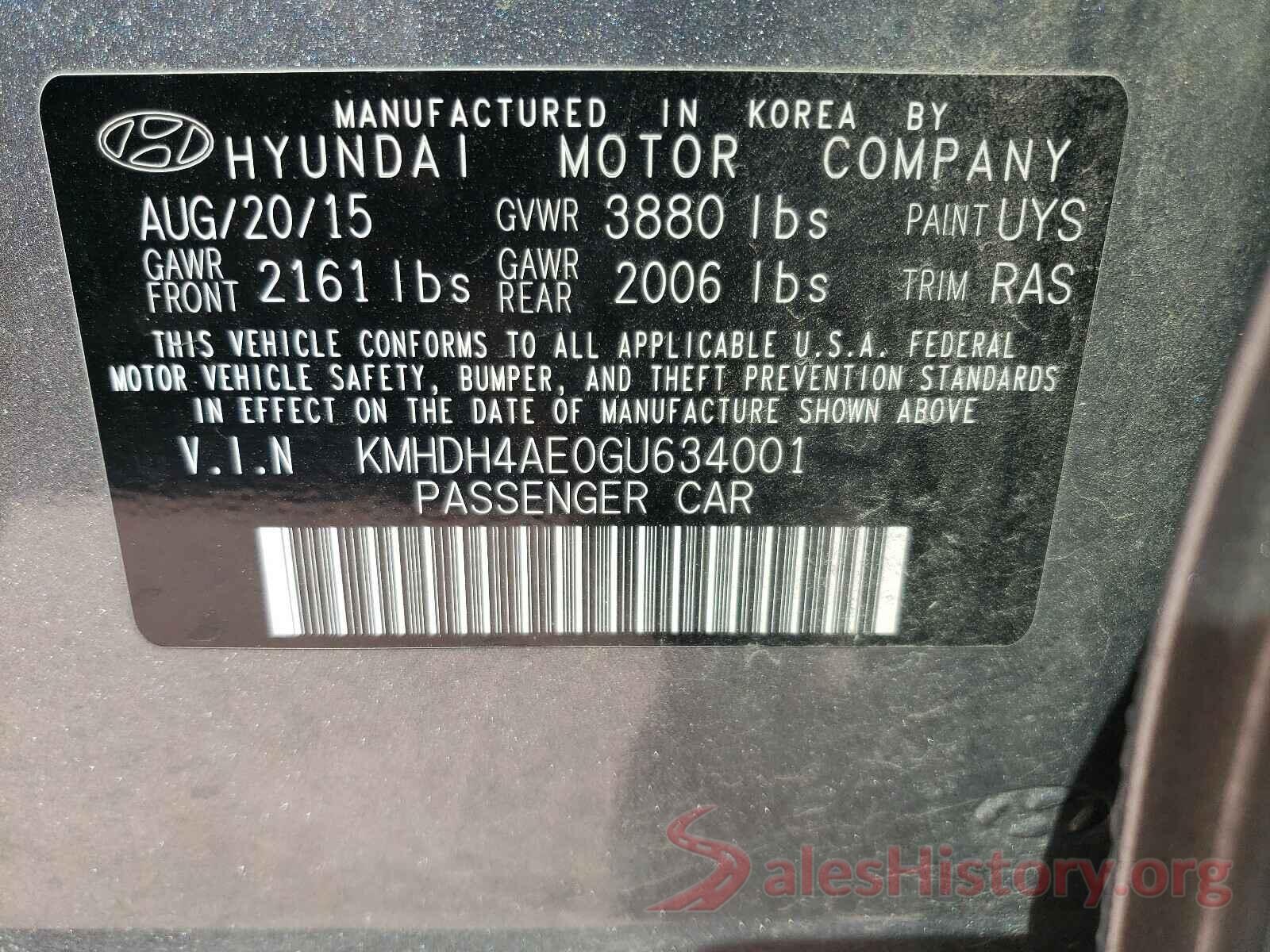 KMHDH4AE0GU634001 2016 HYUNDAI ELANTRA