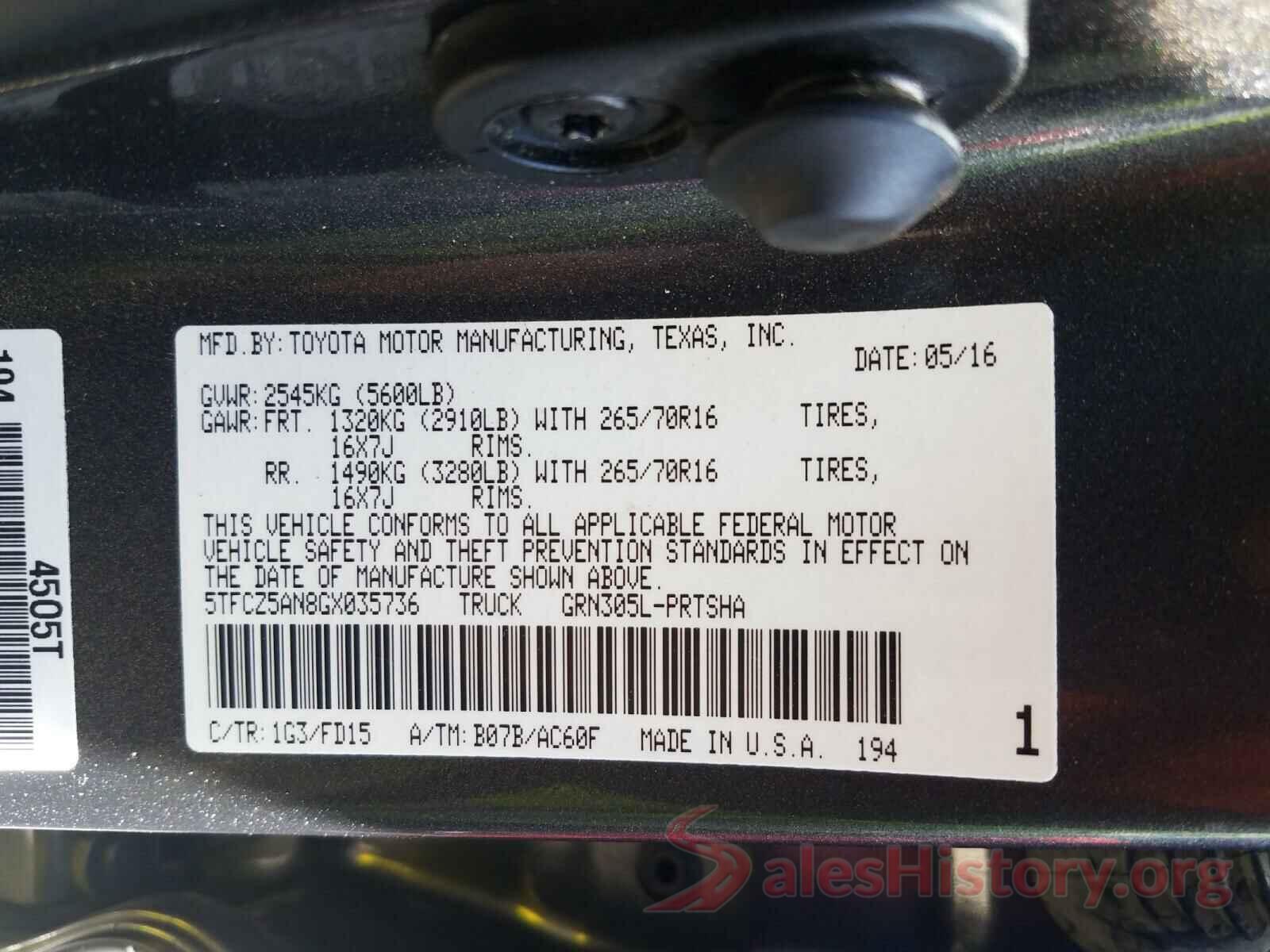 5TFCZ5AN8GX035736 2016 TOYOTA TACOMA