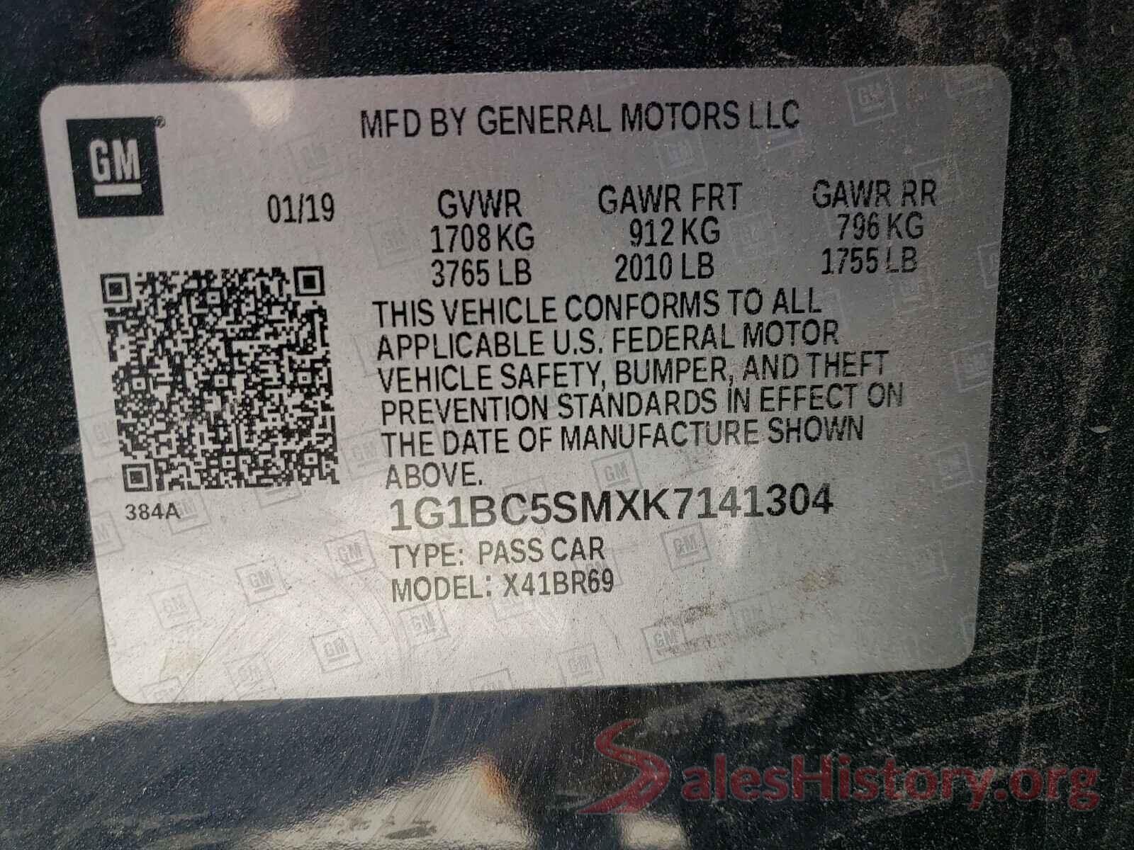 1G1BC5SMXK7141304 2019 CHEVROLET CRUZE