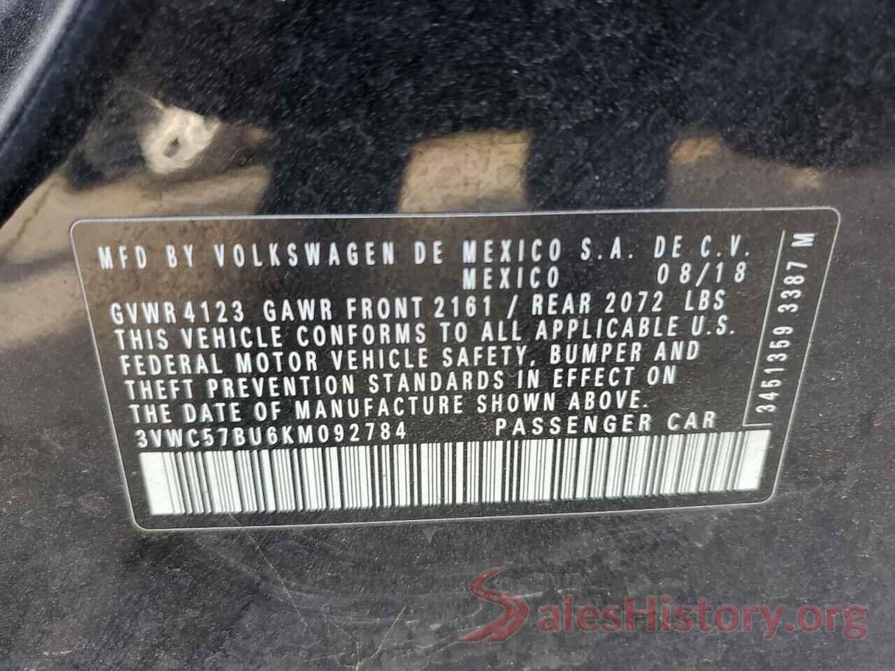 3VWC57BU6KM092784 2019 VOLKSWAGEN JETTA