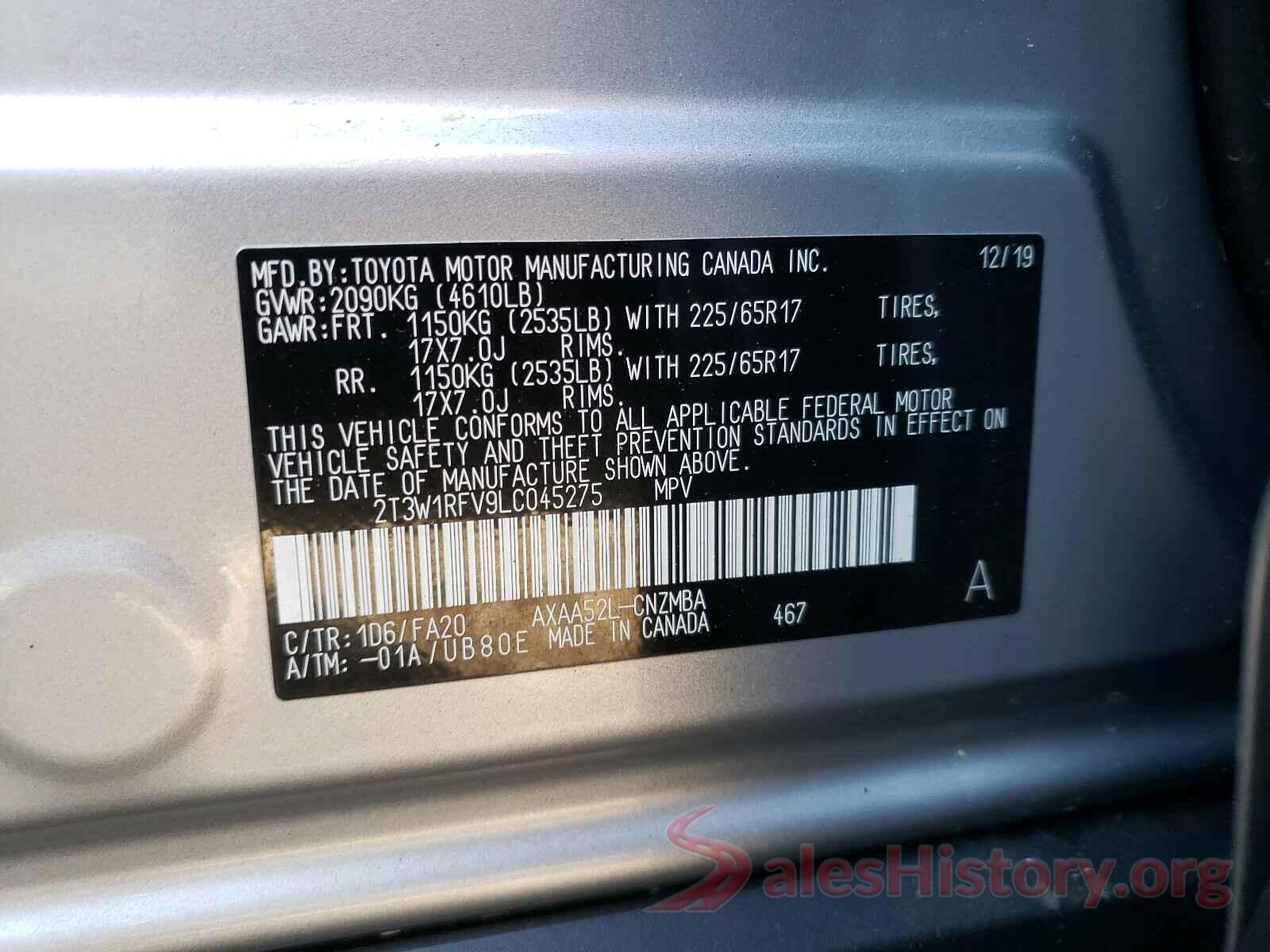 2T3W1RFV9LC045275 2020 TOYOTA RAV4