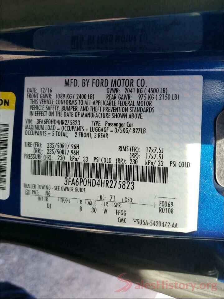 3FA6P0HD4HR275823 2017 FORD FUSION