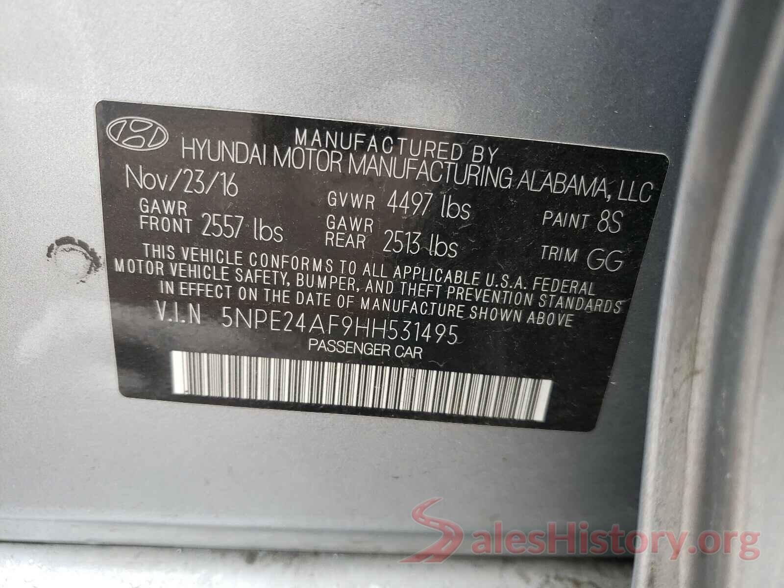 5NPE24AF9HH531495 2017 HYUNDAI SONATA