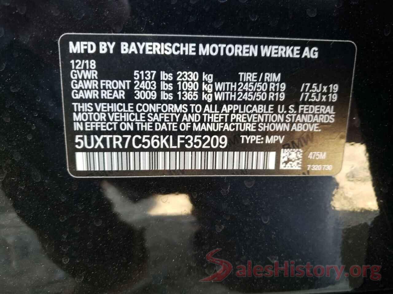 5UXTR7C56KLF35209 2019 BMW X3